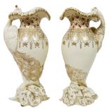 Pair of Budapest Porcelain Gilt Peacock Vases