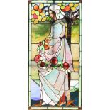 Early Stained Glass Image of Woman Picking Fruit