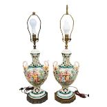 Pair of Capidomonte Porcelain Lamps, Urn Form