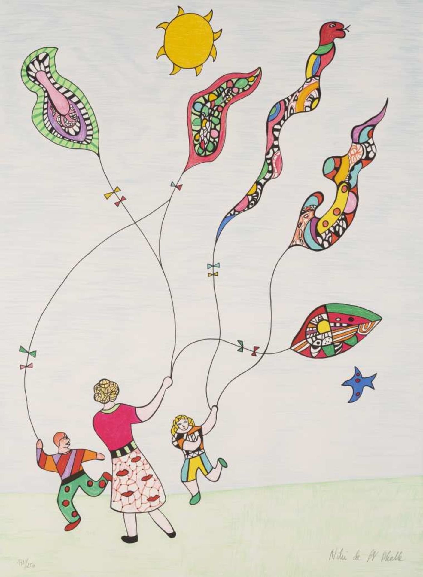 NIKI DE SAINT PHALLE (1930-2002) Enfants et cerfs-volants, 1995. Lithographie en couleurs. Signée et