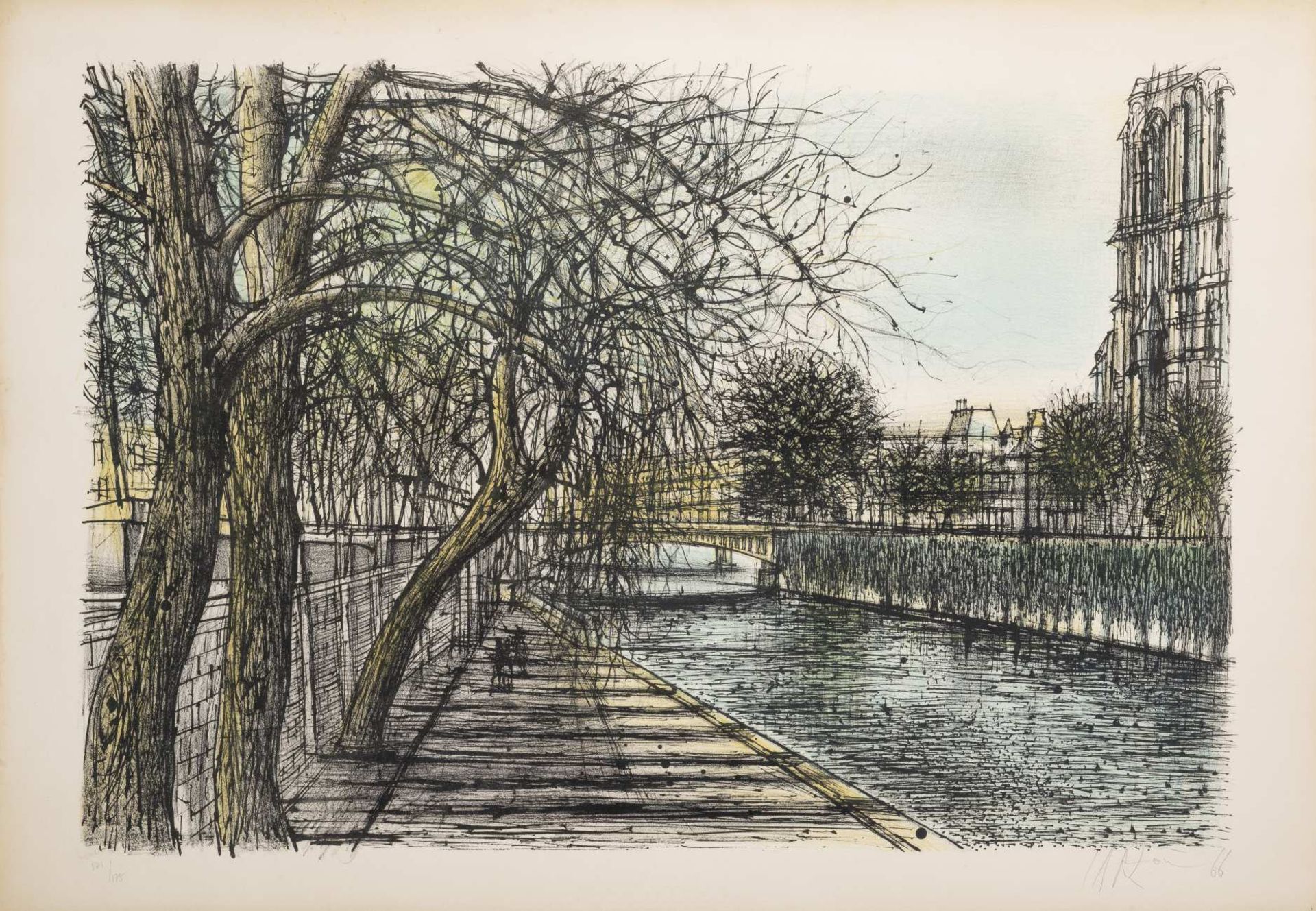 JEAN CARZOU (1907-2000)La Seine à Notre-Dame, 1966.Lithographie en couleurs.Signée, datée et