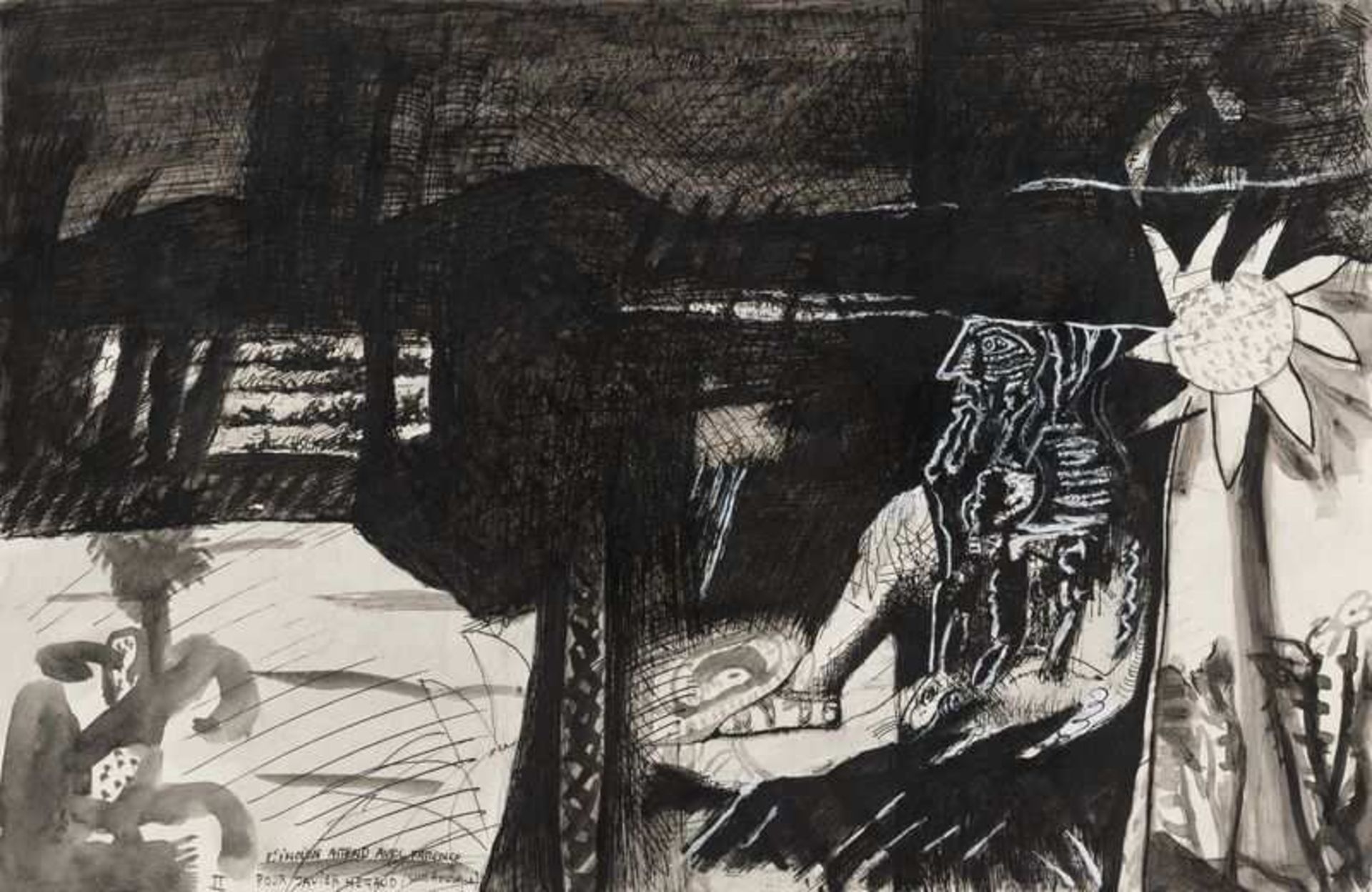 Lionel Vinche (né en 1936) L’indien attend avec impatience, 1983 Encre de Chine sur papier. Signée