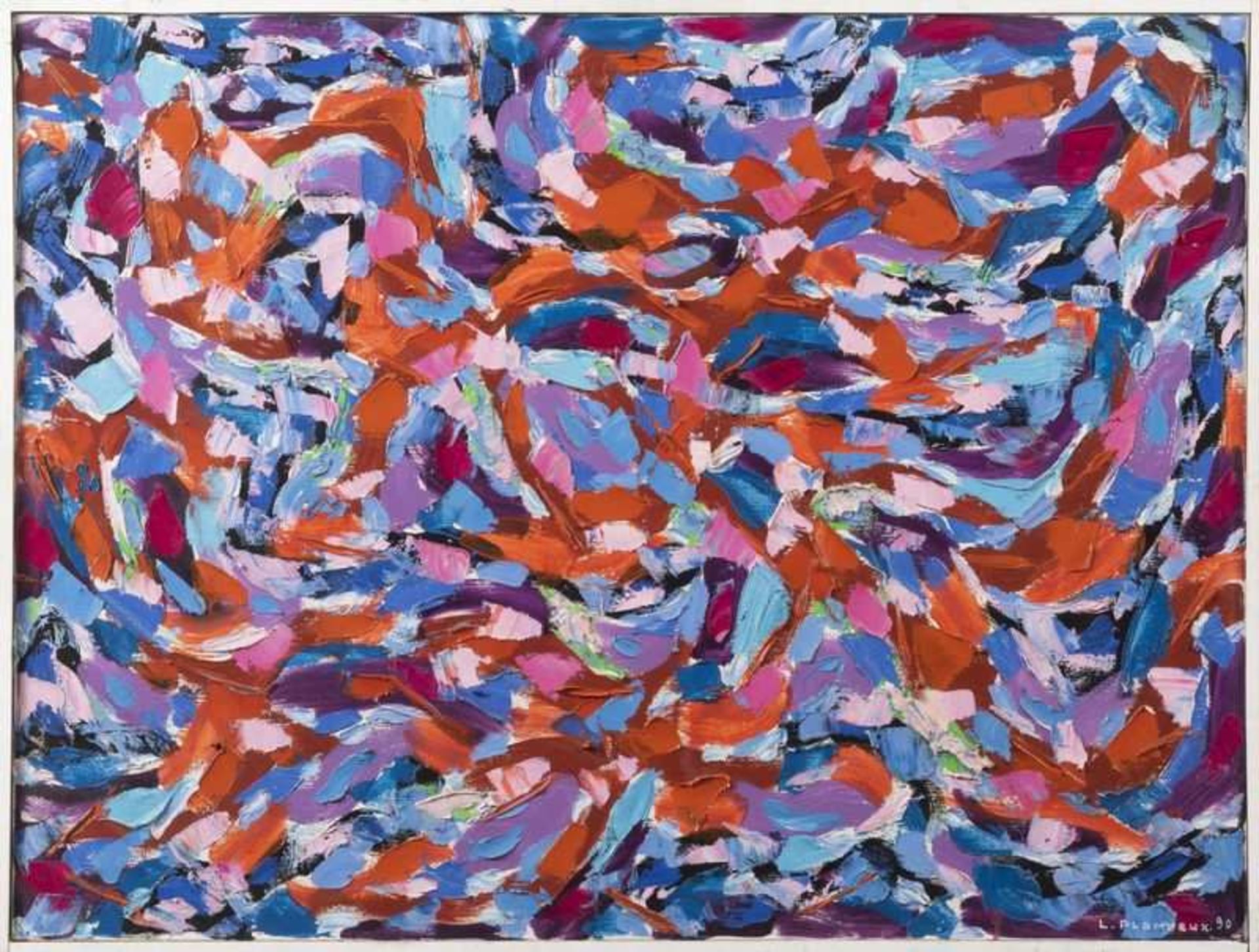 Léopold Plomteux (1920-2008) Composition abstraite, 1990 Acrylique sur toile. Signée en bas à
