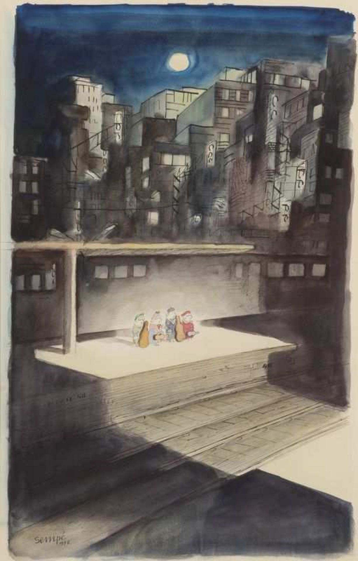 Jean Jacques Sempé (né en 1932) L’ensemble instrumental, 1978 Encre et aquarelle sur papier.