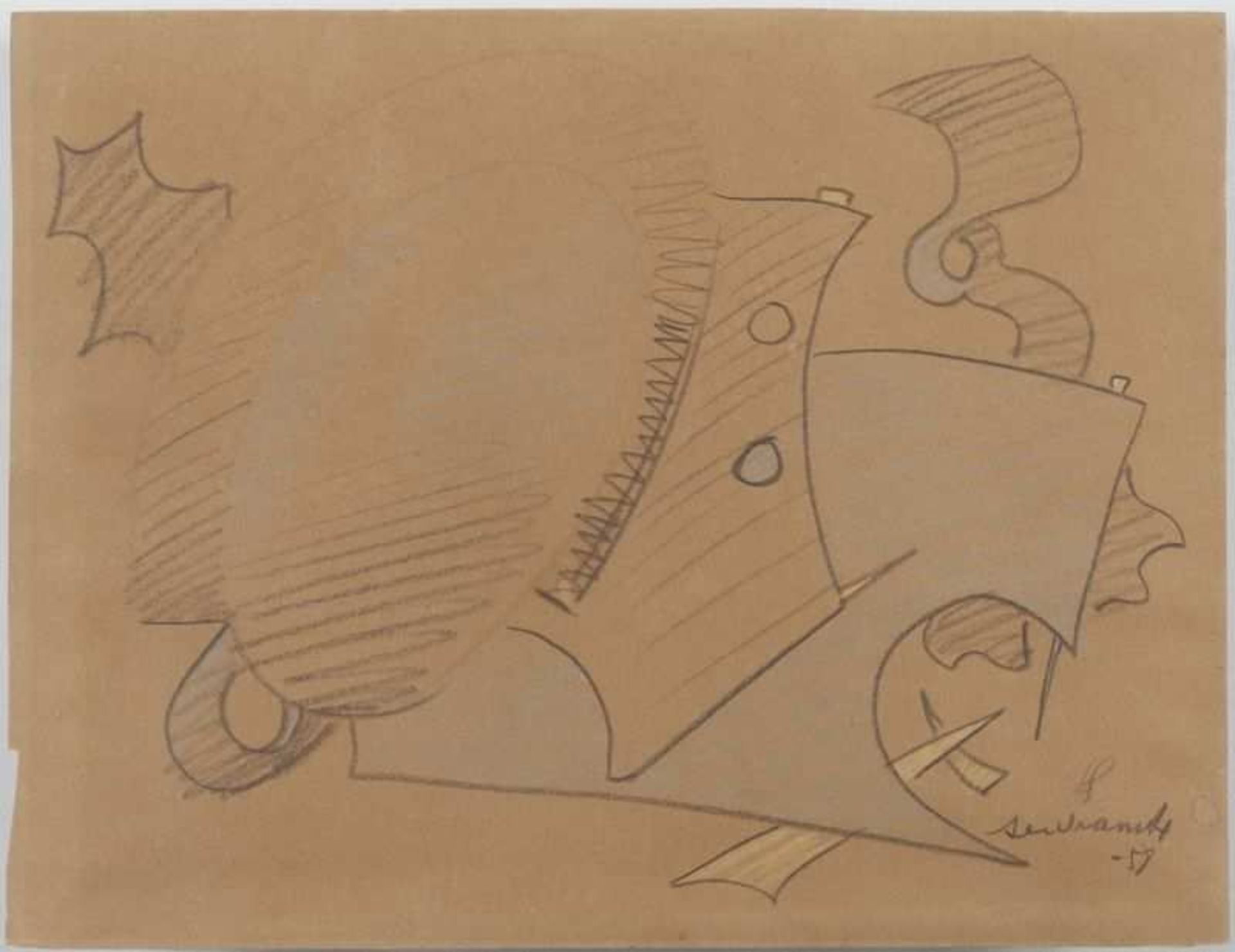 Victor Servranckx (1897-1965) Sans titre, 1958 Mine de plomb et pastel sur papier. Signée et datée