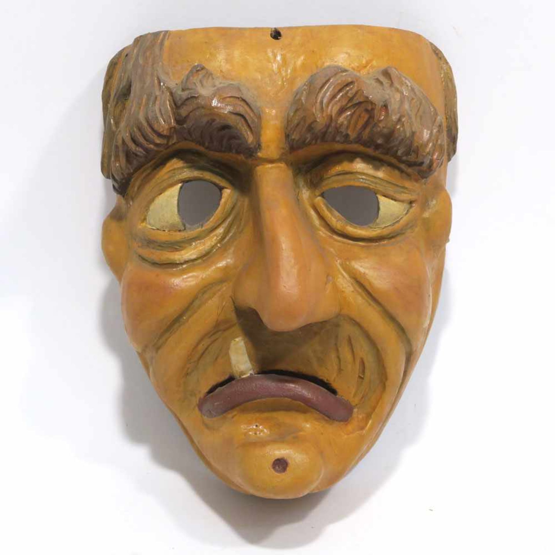 Faschingsmaske "Hexe"Alpenraum. Holz, geschnitzt, bemalt. H. ca. 22 cm.- - -26.00 % buyer's