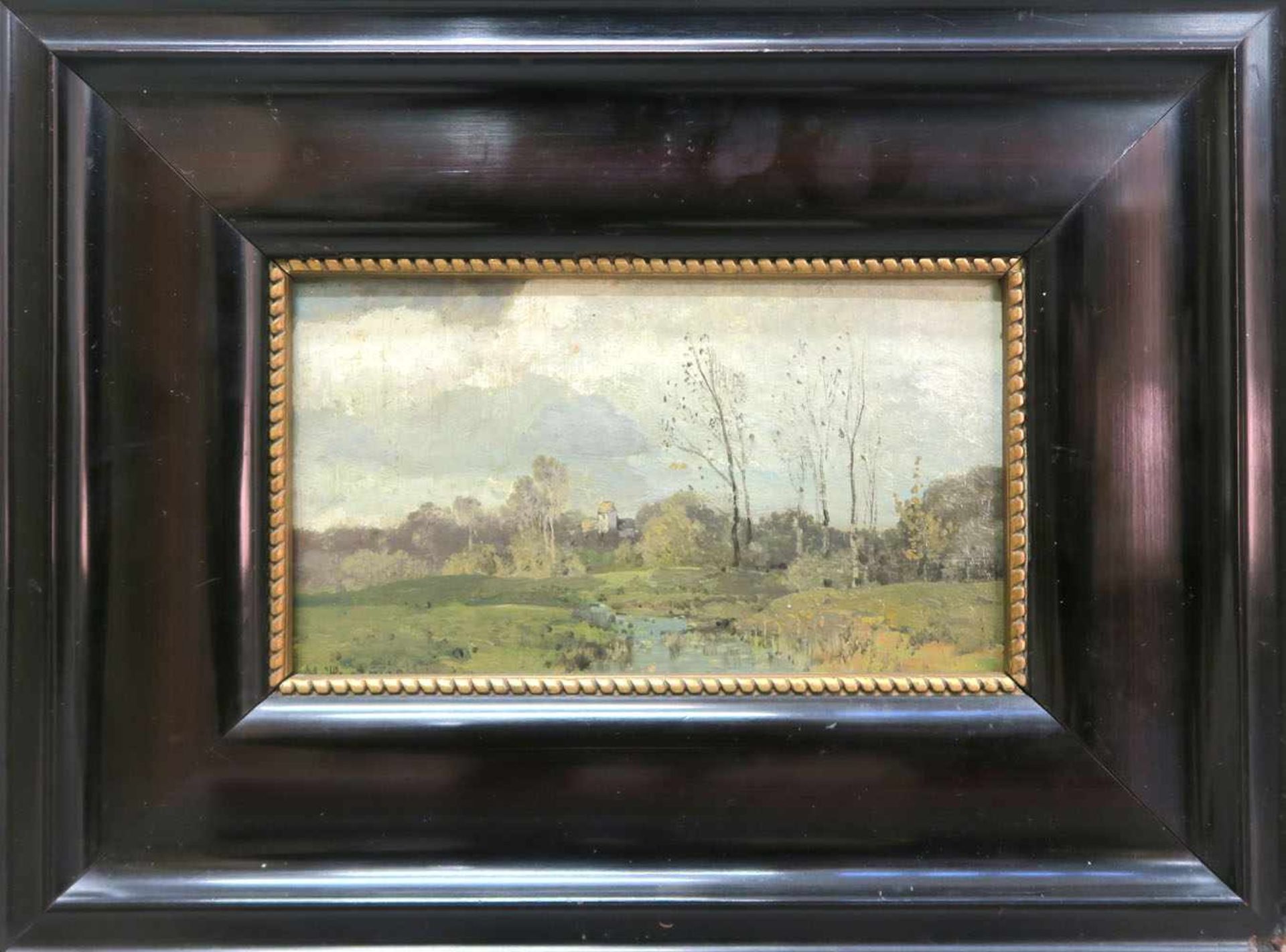 Hartwig, Max1873 München - 1939 ebd.Landschaft mit BachlaufÖl/Karton. 10 x 17 cm. L. u. signiert.