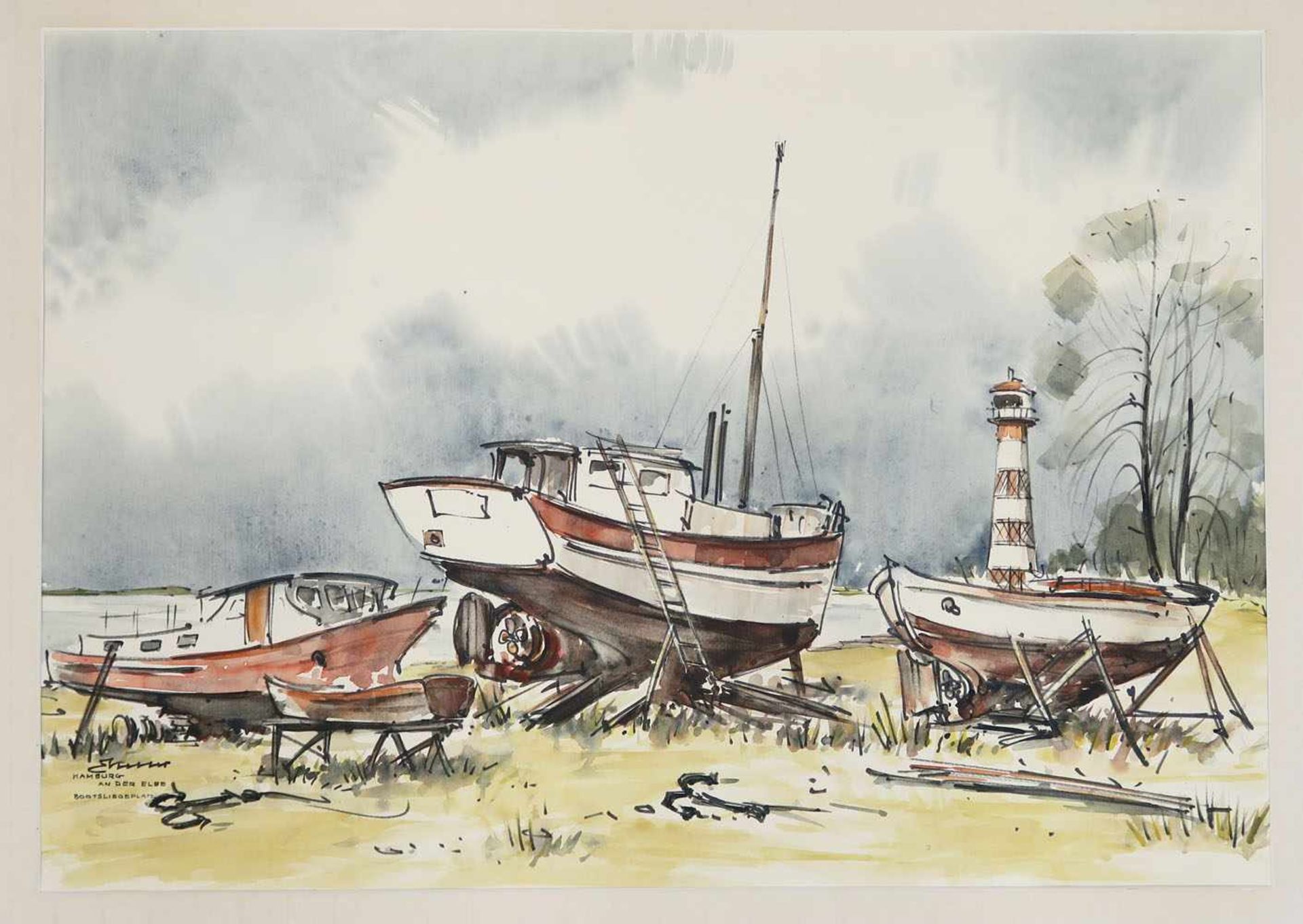 Keller, Erich20. Jh.Hamburger AnsichtenElf Aquarelle. Jeweils ca. 51 x 72 cm. Jeweils l. u. bzw. - Bild 2 aus 11