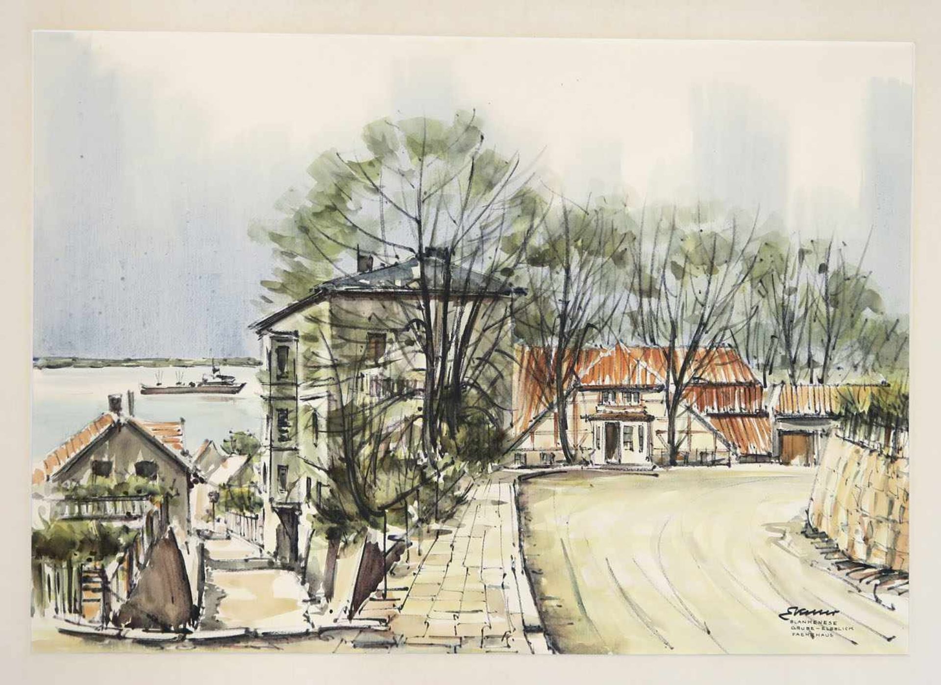 Keller, Erich20. Jh.Hamburger AnsichtenElf Aquarelle. Jeweils ca. 51 x 72 cm. Jeweils l. u. bzw. - Bild 7 aus 11