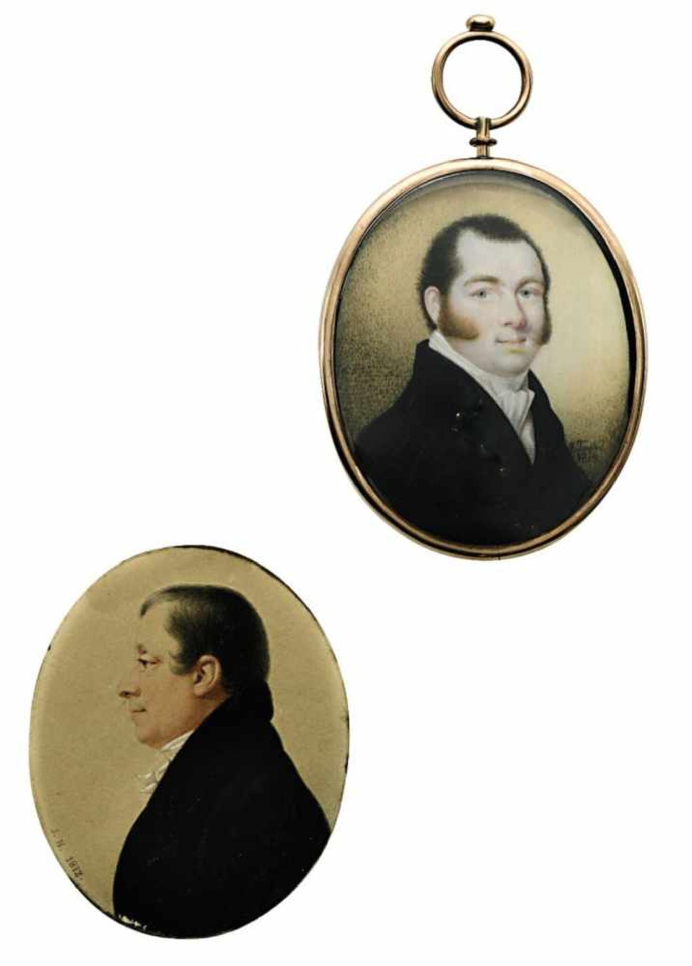 Zwei HerrenporträtsZwei Miniaturen. E. Taylor (1780-1830) (?) bzw. 19. Jh. Aquarell und
