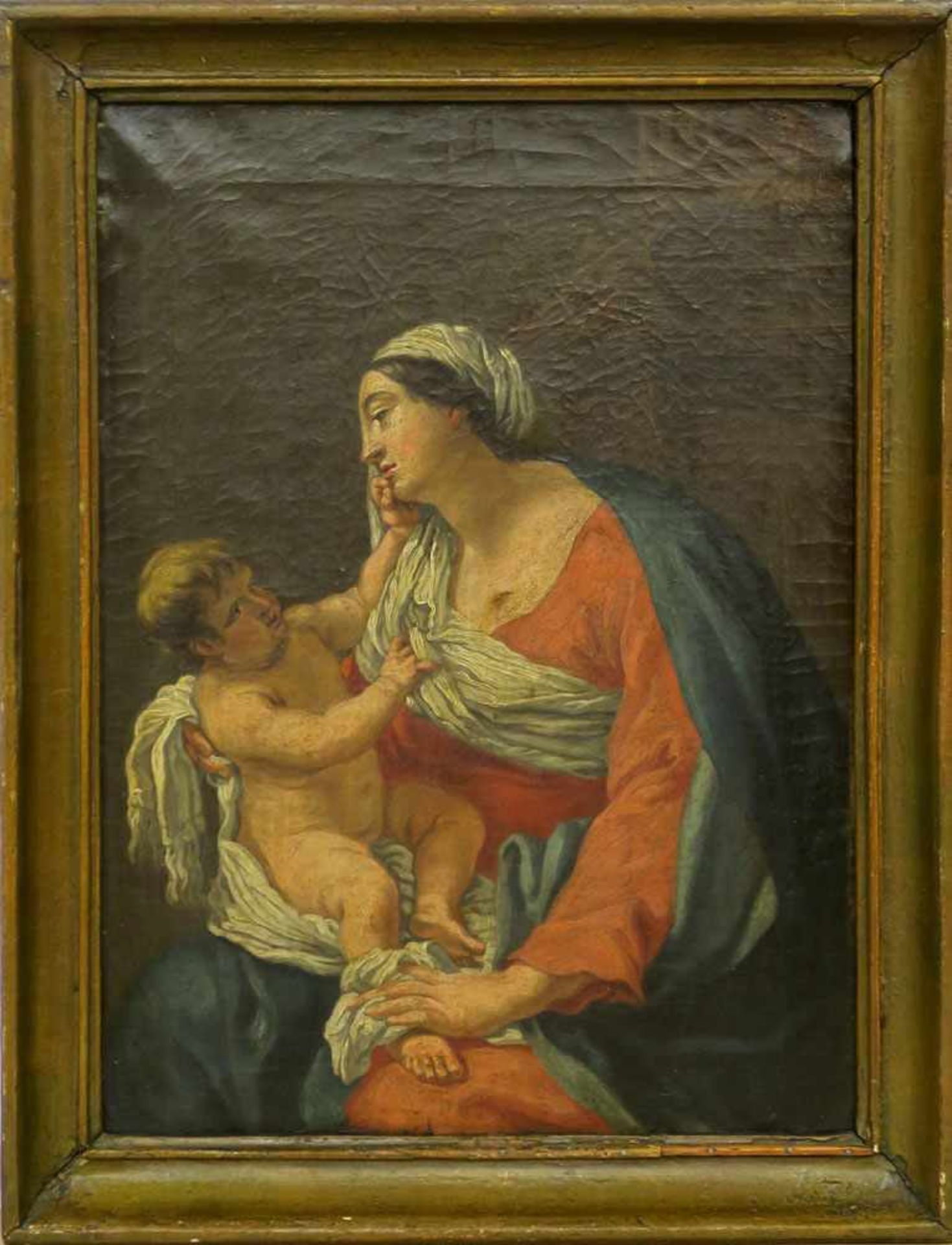 Unbekanntwohl 18. Jh.Madonna mit KindÖl/Lwd. 46 x 34 cm. Besch., Craquelé. Rahmen.- - -26.00 %