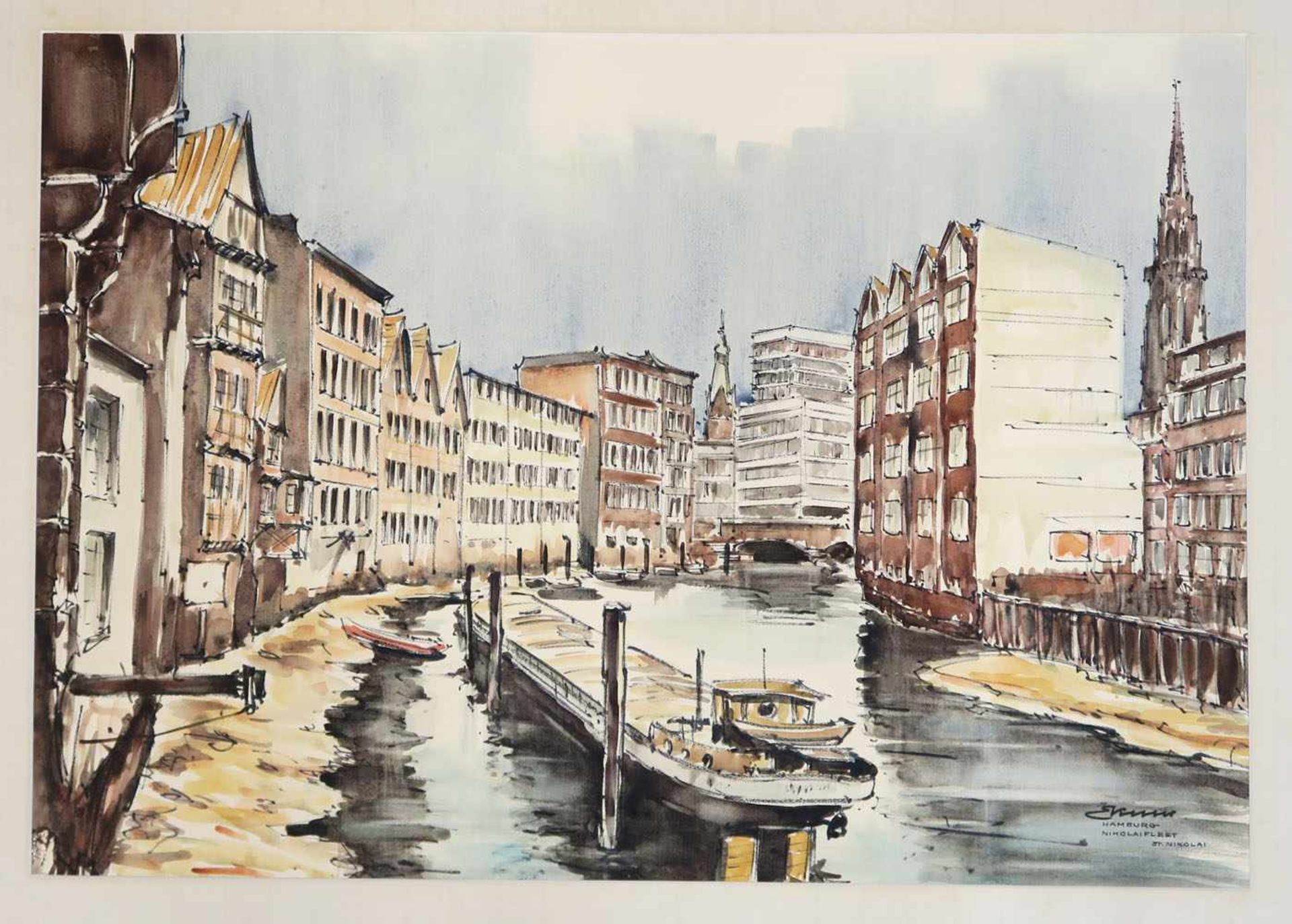 Keller, Erich20. Jh.Hamburger AnsichtenElf Aquarelle. Jeweils ca. 51 x 72 cm. Jeweils l. u. bzw. - Bild 3 aus 11