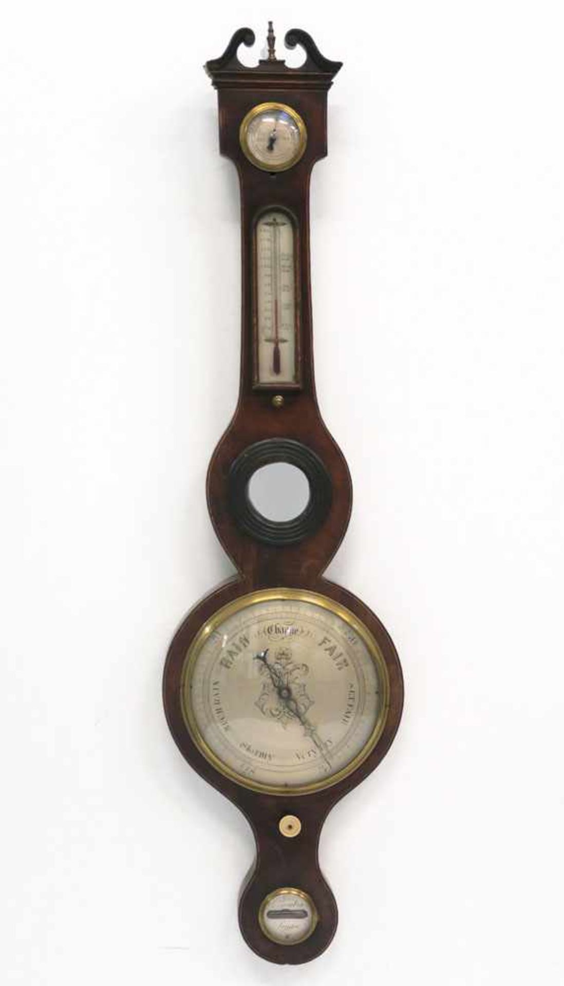 Banjo-BarometerEngland, 2. Hälfte 19. Jh. Holz furniert. Mit Hydrometer, Thermometer und