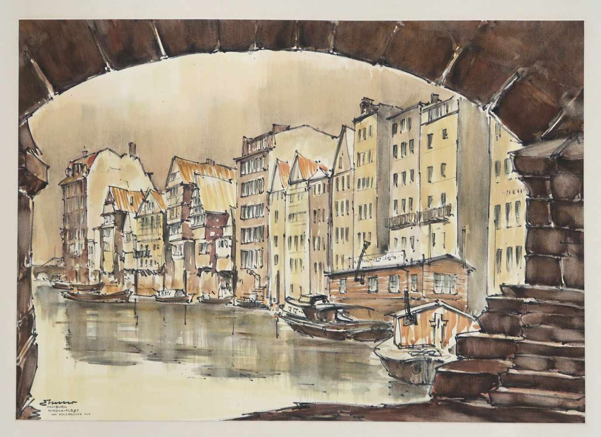 Keller, Erich20. Jh.Hamburger AnsichtenElf Aquarelle. Jeweils ca. 51 x 72 cm. Jeweils l. u. bzw. - Bild 11 aus 11