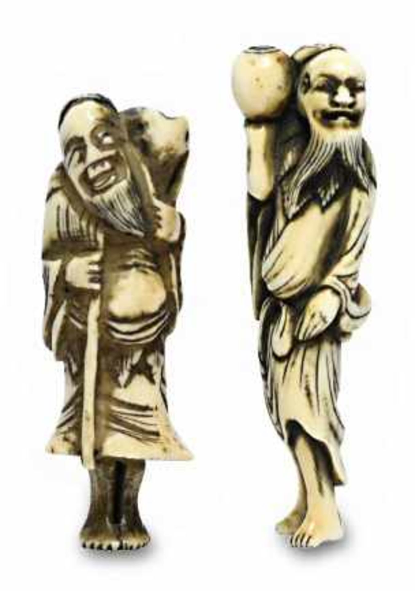 Zwei Netsuke: Sennin / Gama Sennin (?)