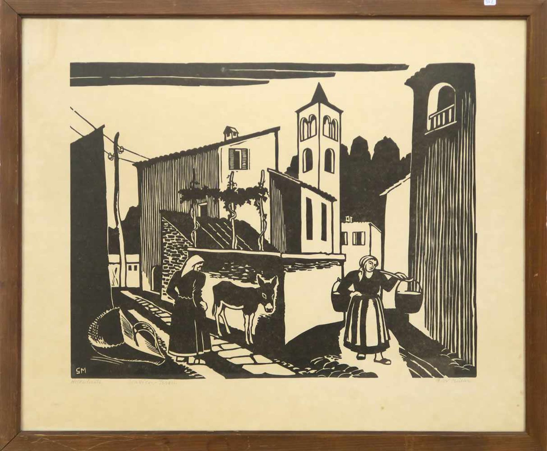 Müller, Giovanni u.a.1890 - 1970Straße im Tessin / Porta Nigra in TrierHolzschnitt bzw. - Bild 2 aus 3