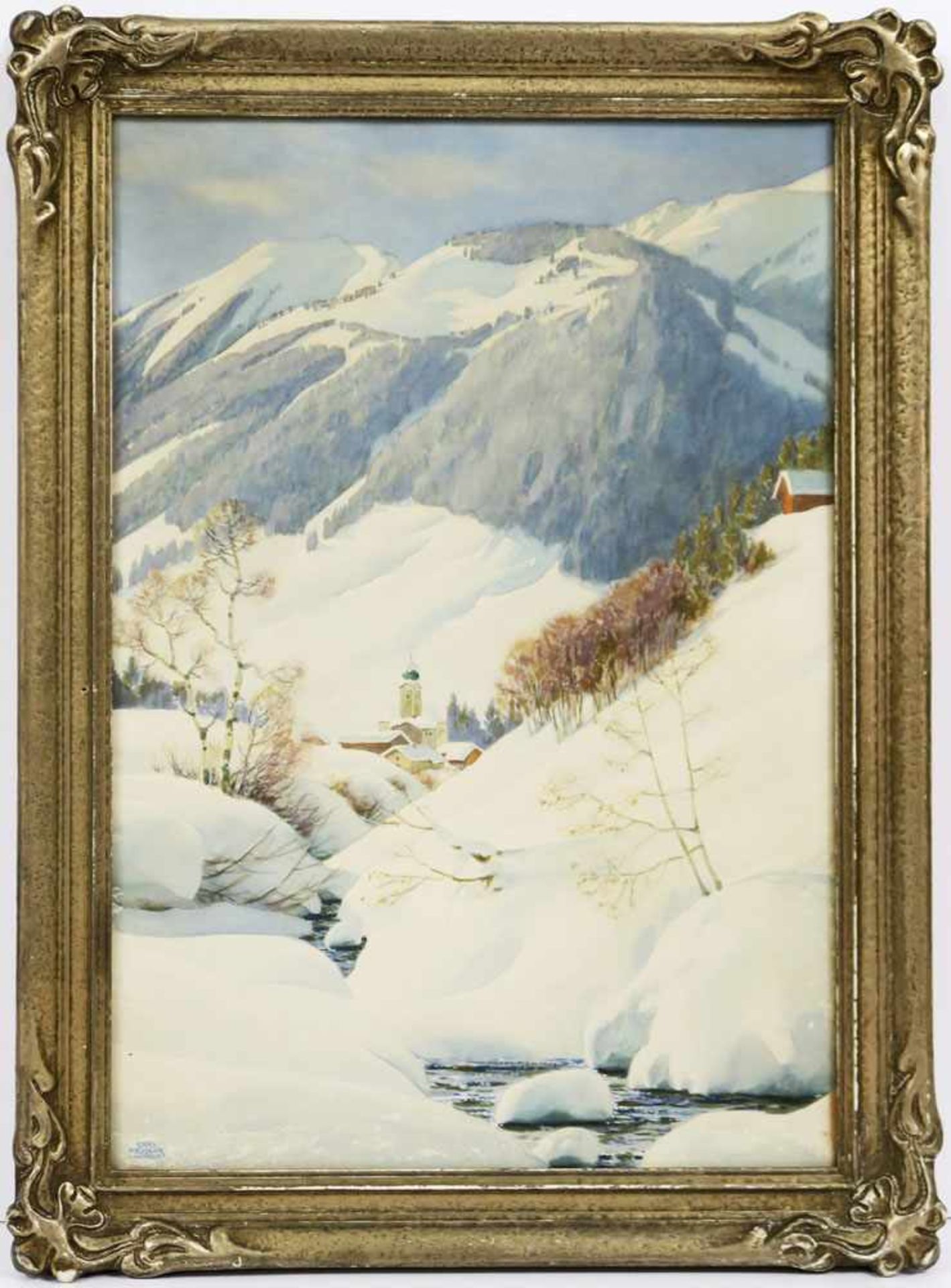 Kessler, Carl1876 Coburg - 1968 MünchenWinterlandschaft im GebirgeAquarell. BA: 48,5 x 33,5 cm. L.