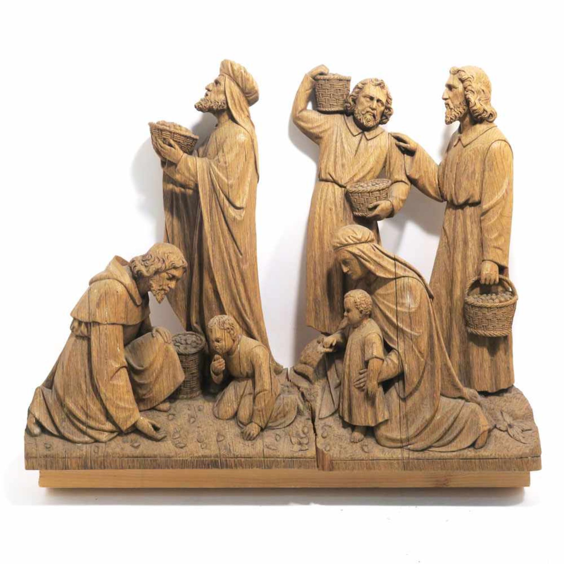 zurÃ¼ckgezogen / withdrawn---Relief: Mannalese Eiche, geschnitzt, ungefasst. Besch. 48,5 x 59 x 9