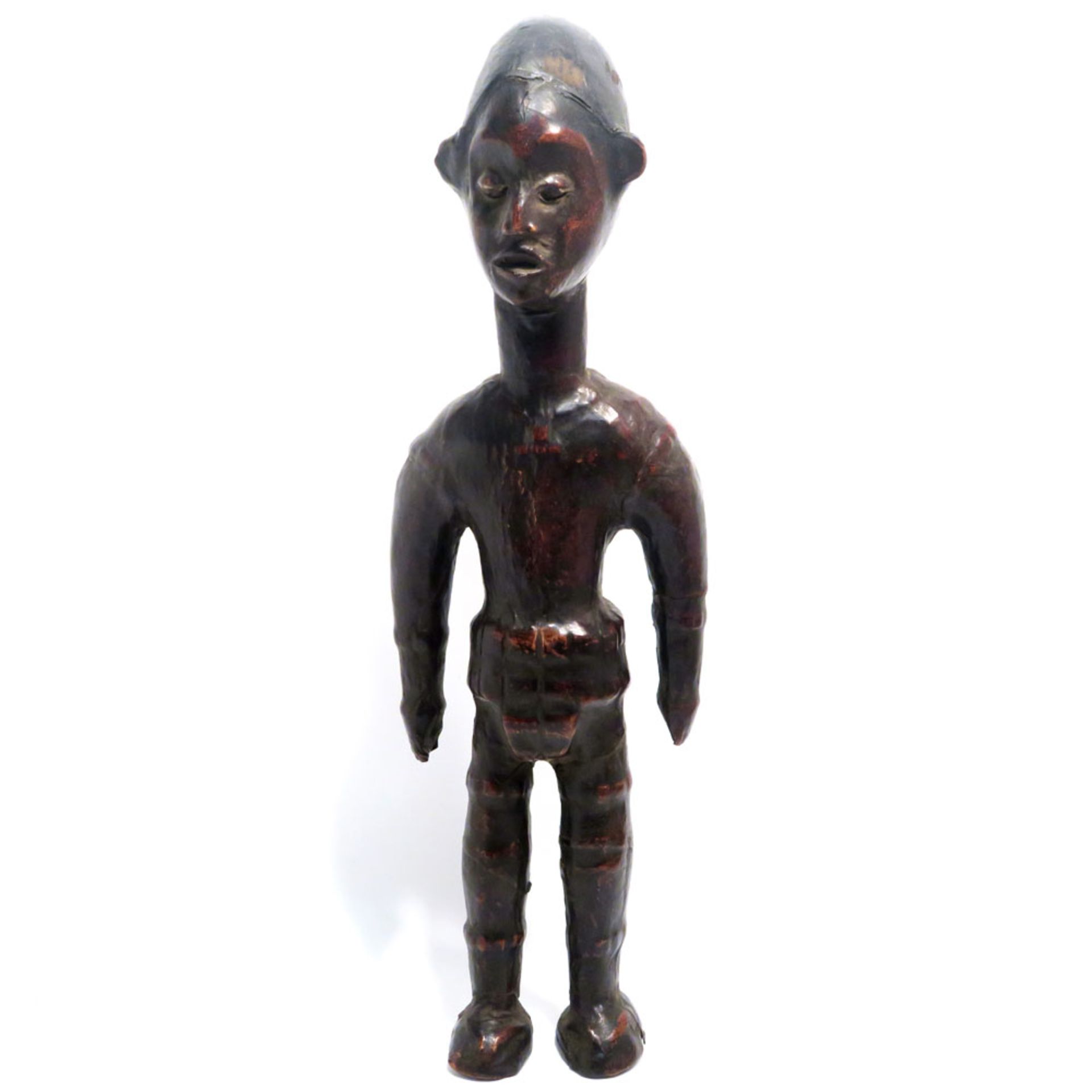 Stehende FigurWohl Elfenbeinküste. Holz, mit Leder bezogen. Min. besch. H. 60 cm.