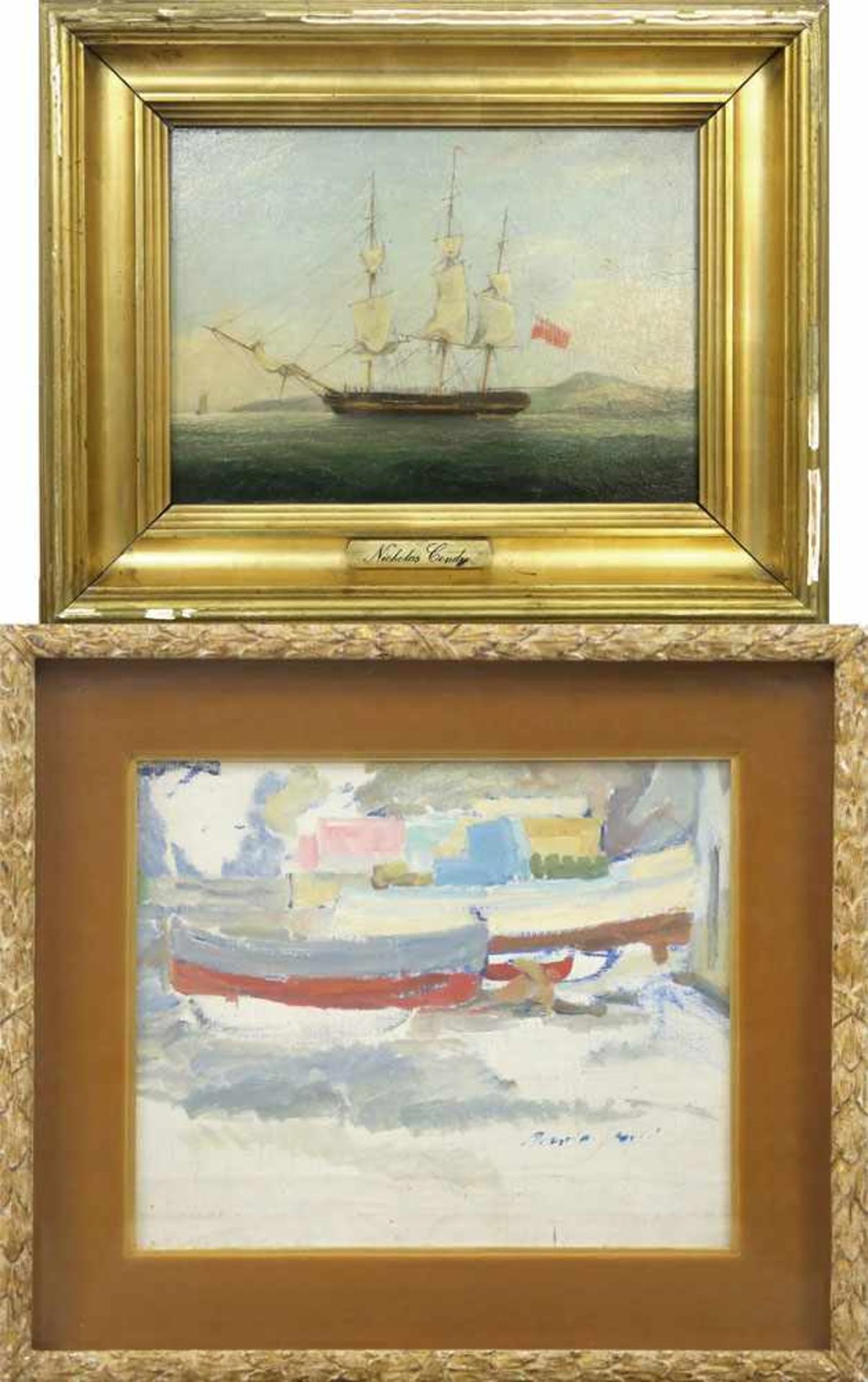 Unbekannt19./20. Jh.Segelschiff / BooteZwei Gemälde. Öl/Holz bzw. Öl/Lwd./Karton. 22 x 28,5 cm