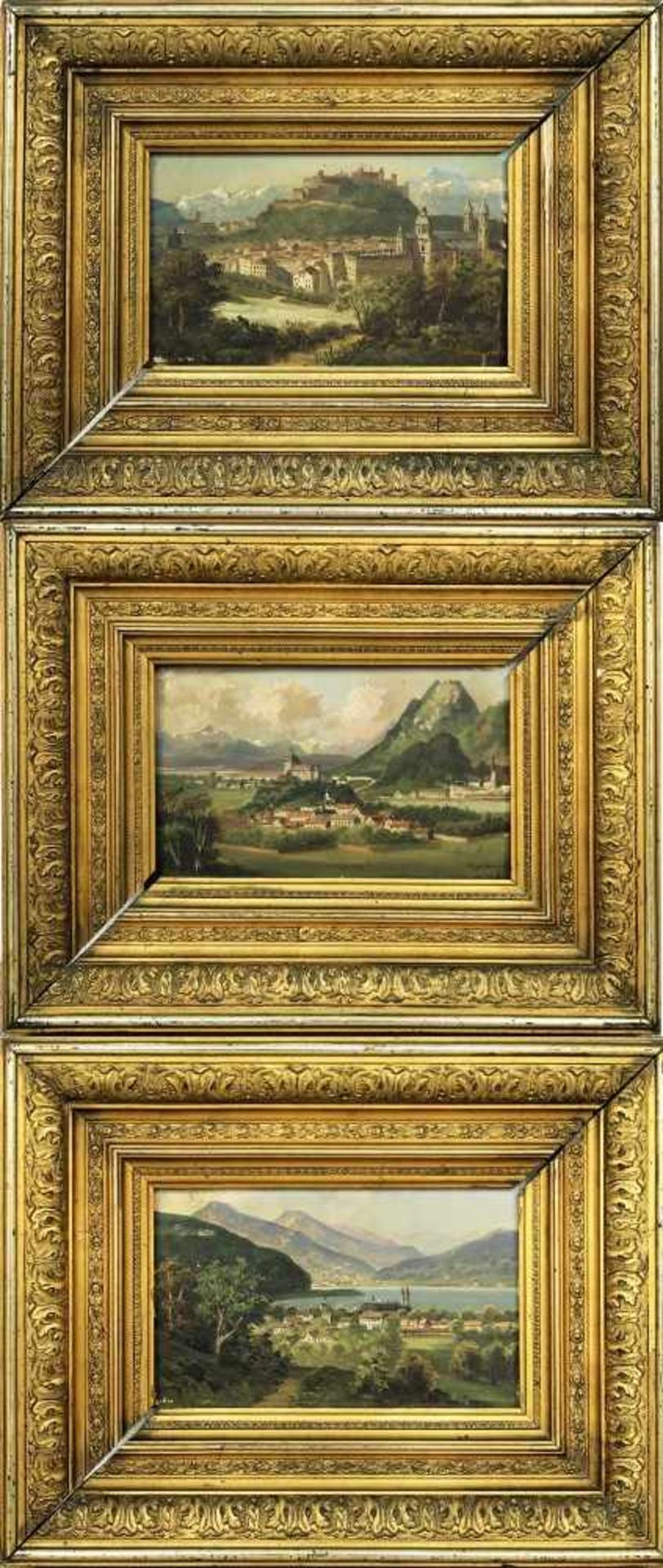 Österreich19./20. Jh.Salzburg / Kufstein / Mondsee (?)Drei Gemälde, Öl / Holz <b