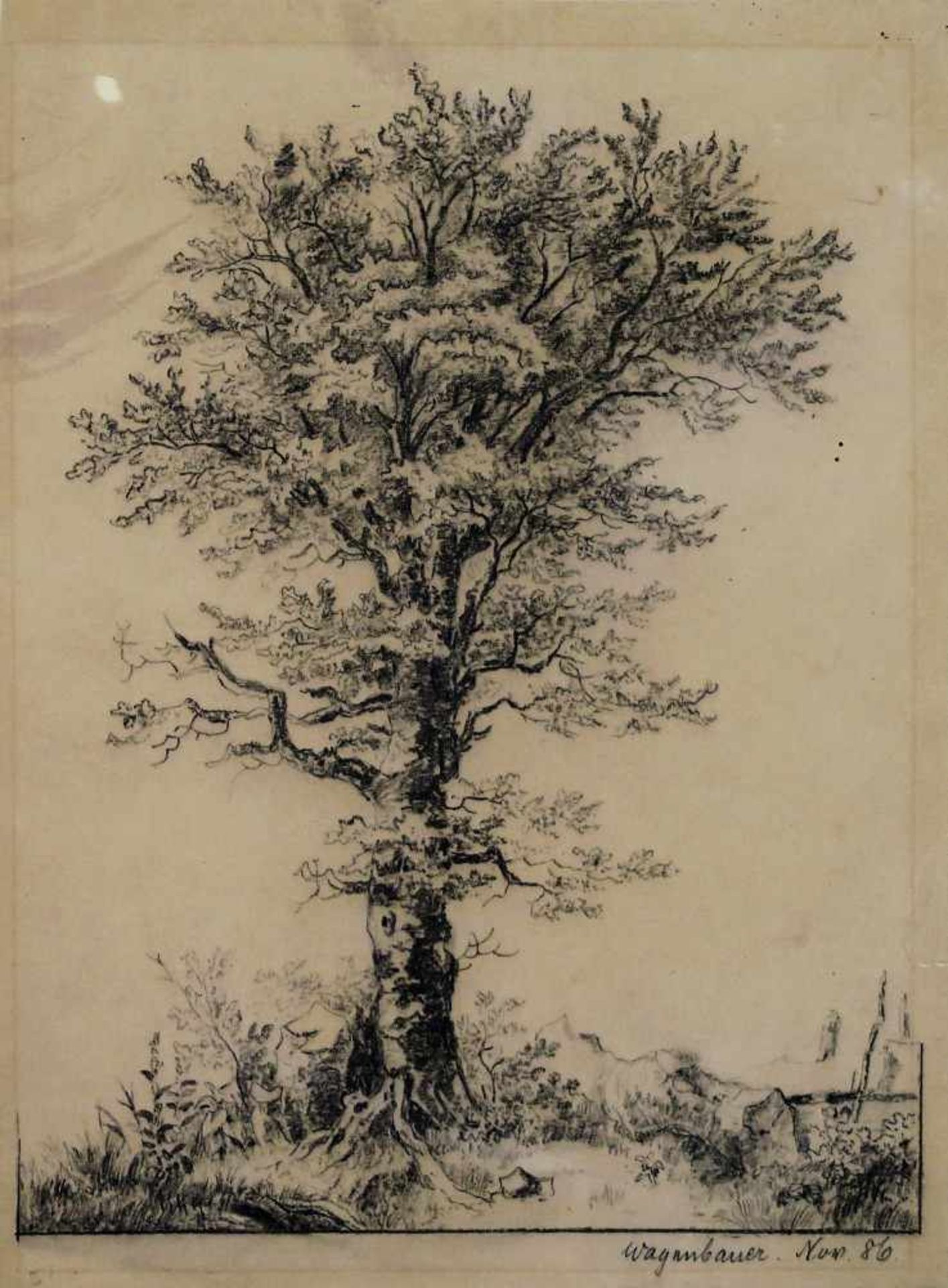 Wagenbauerum 1786Alte EicheBleistiftzeichnung27,5 x 20,2 cmR. u. signier