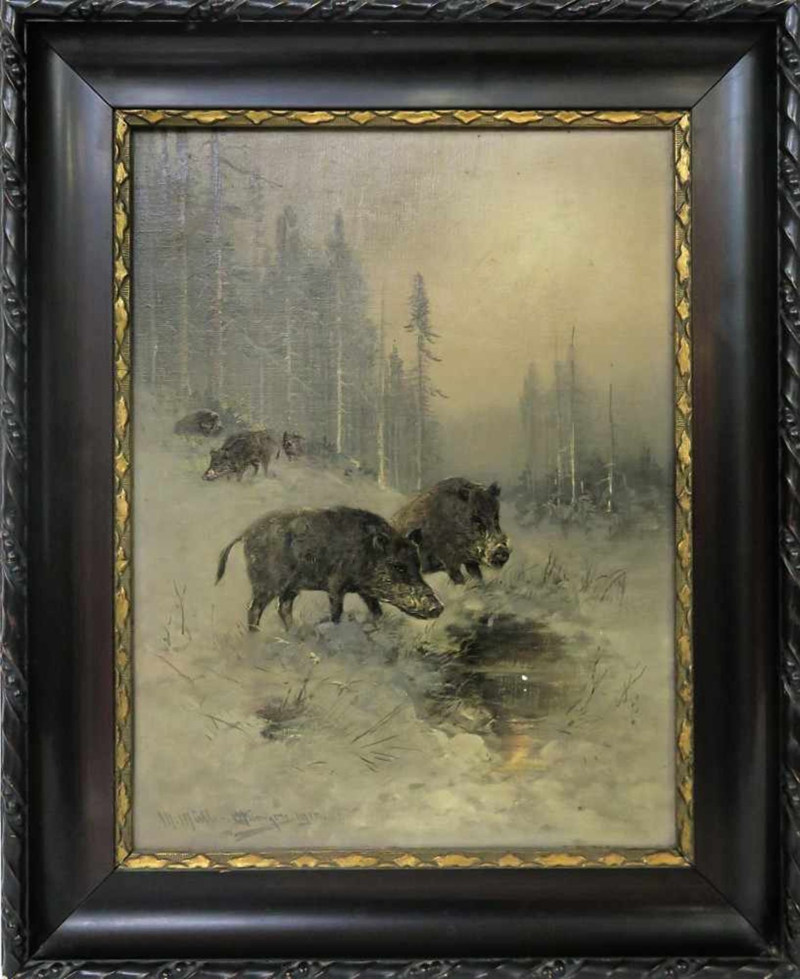 Müller, M. um 1919. Wildschweine im SchneeÖl / Lwd. 40 x 30 cm