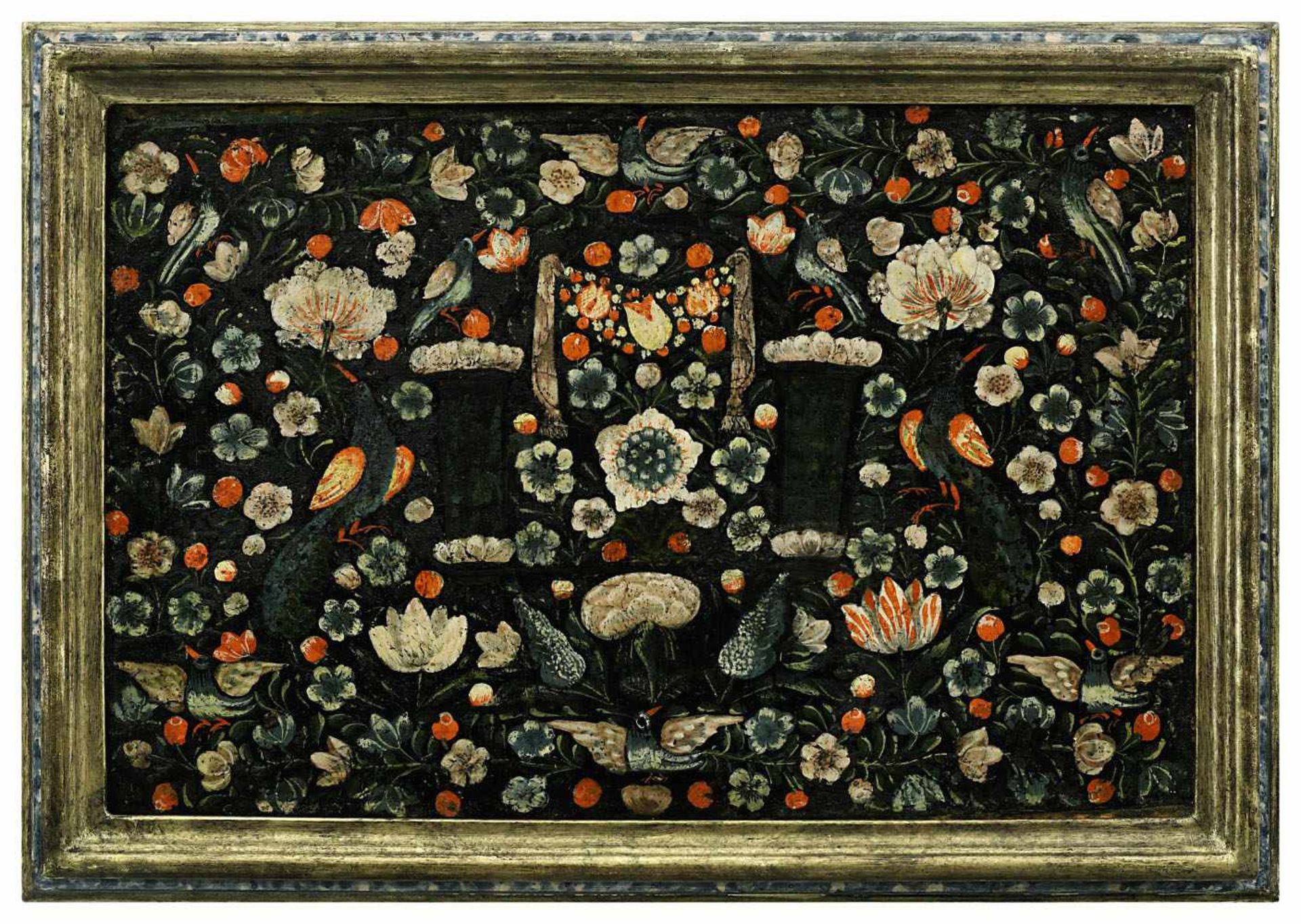 Florale MalereiSüddeutsch, wohl 17. Jh.Wohl ehemals Teil eines Hochzeitskästchens. Reic