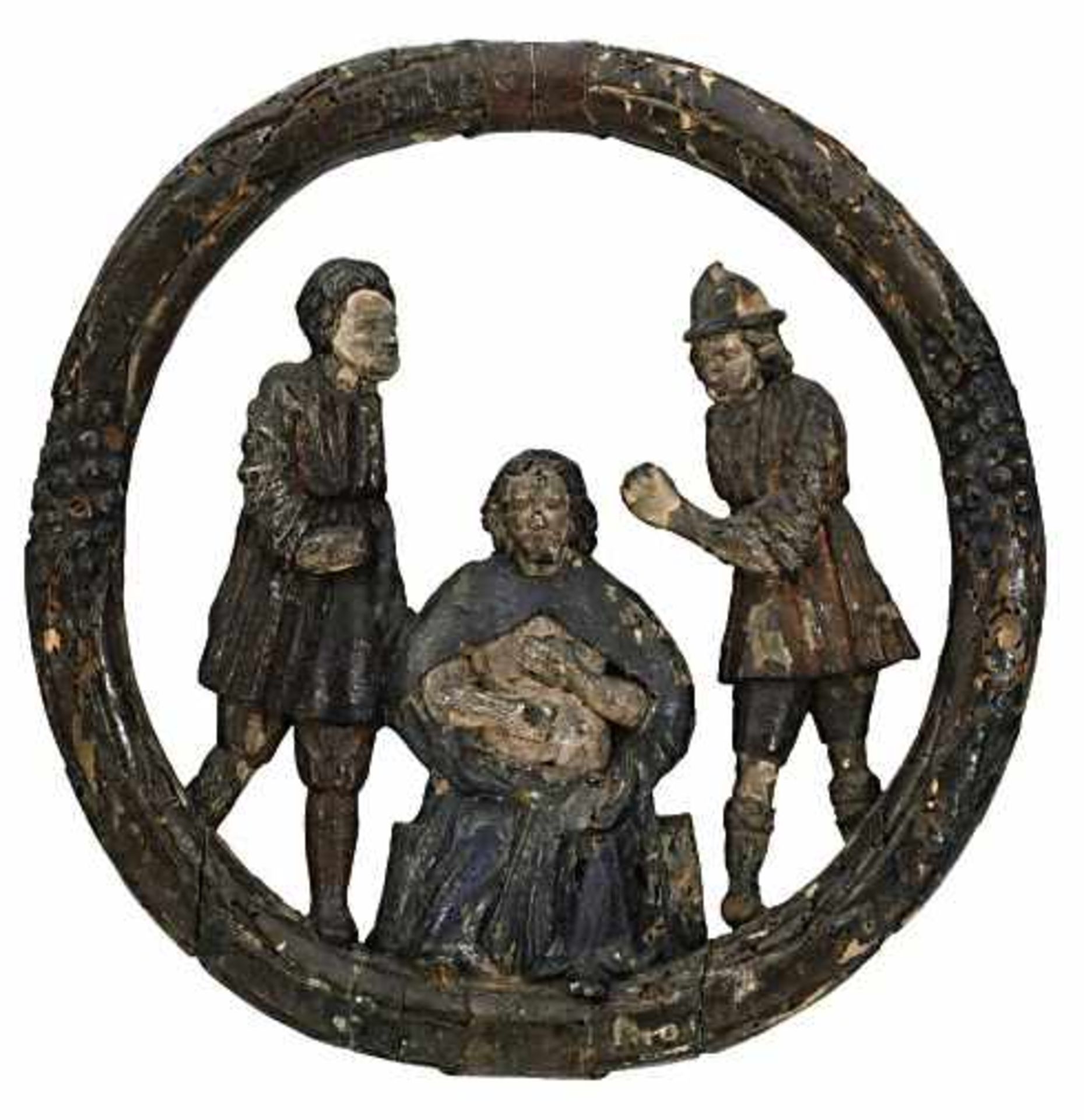 Verspottung ChristiAlpenraum, 18. Jh.Holz, geschnitzt, gefasst.Rep., besch.35 x