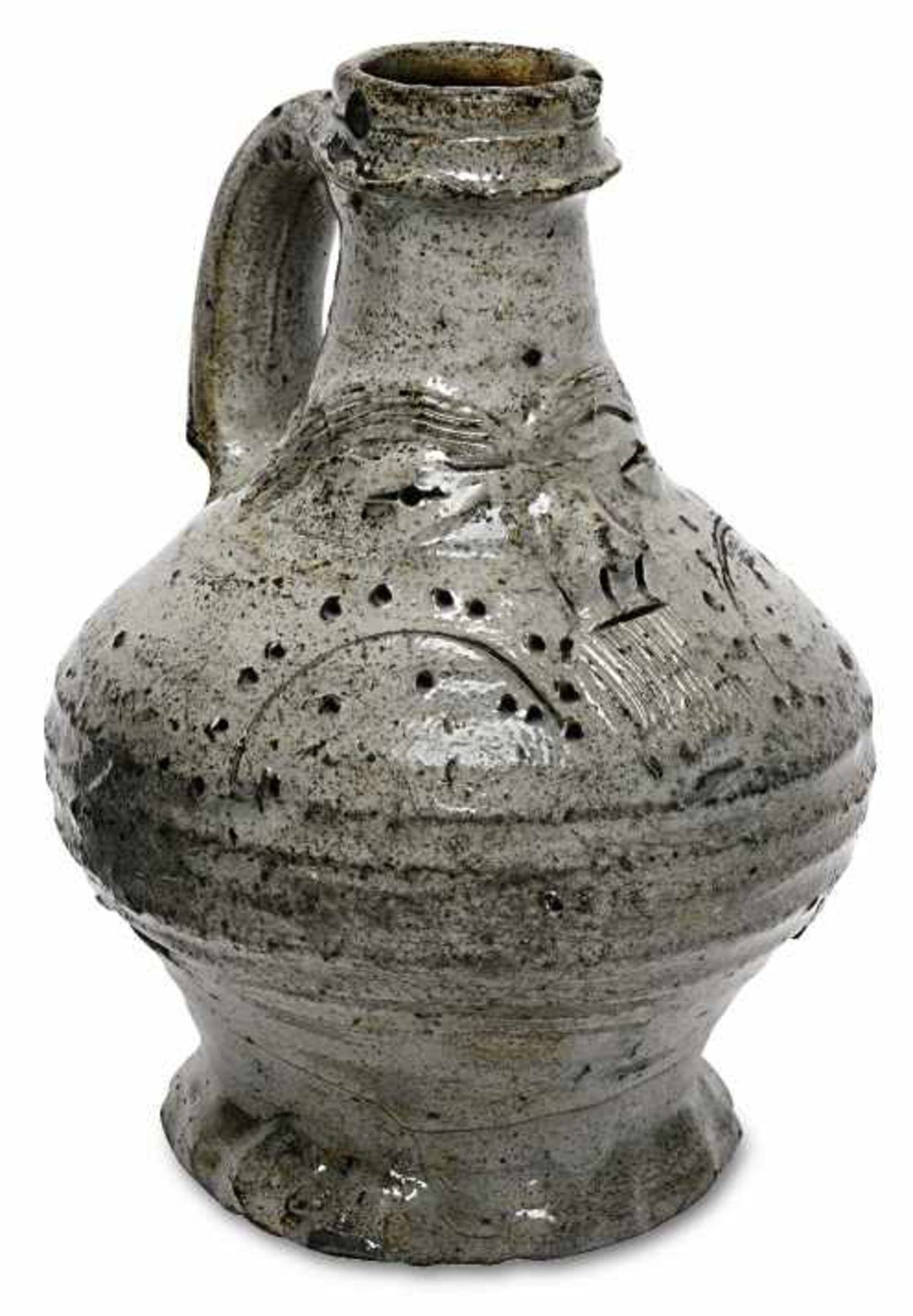 GesichtskrugRaeren, 1. Hälfte 16. Jh.Graues, salzglasiertes Steinzeug mit braunen Fleck