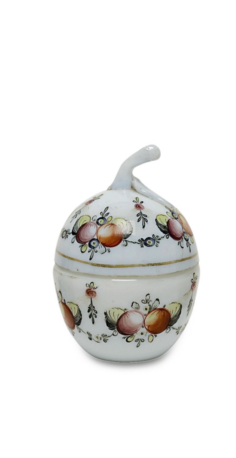 Dose19./20. Jh.Apfelähnliche Form aus weißem Alabasterglas mit buntem Blumengirlandende