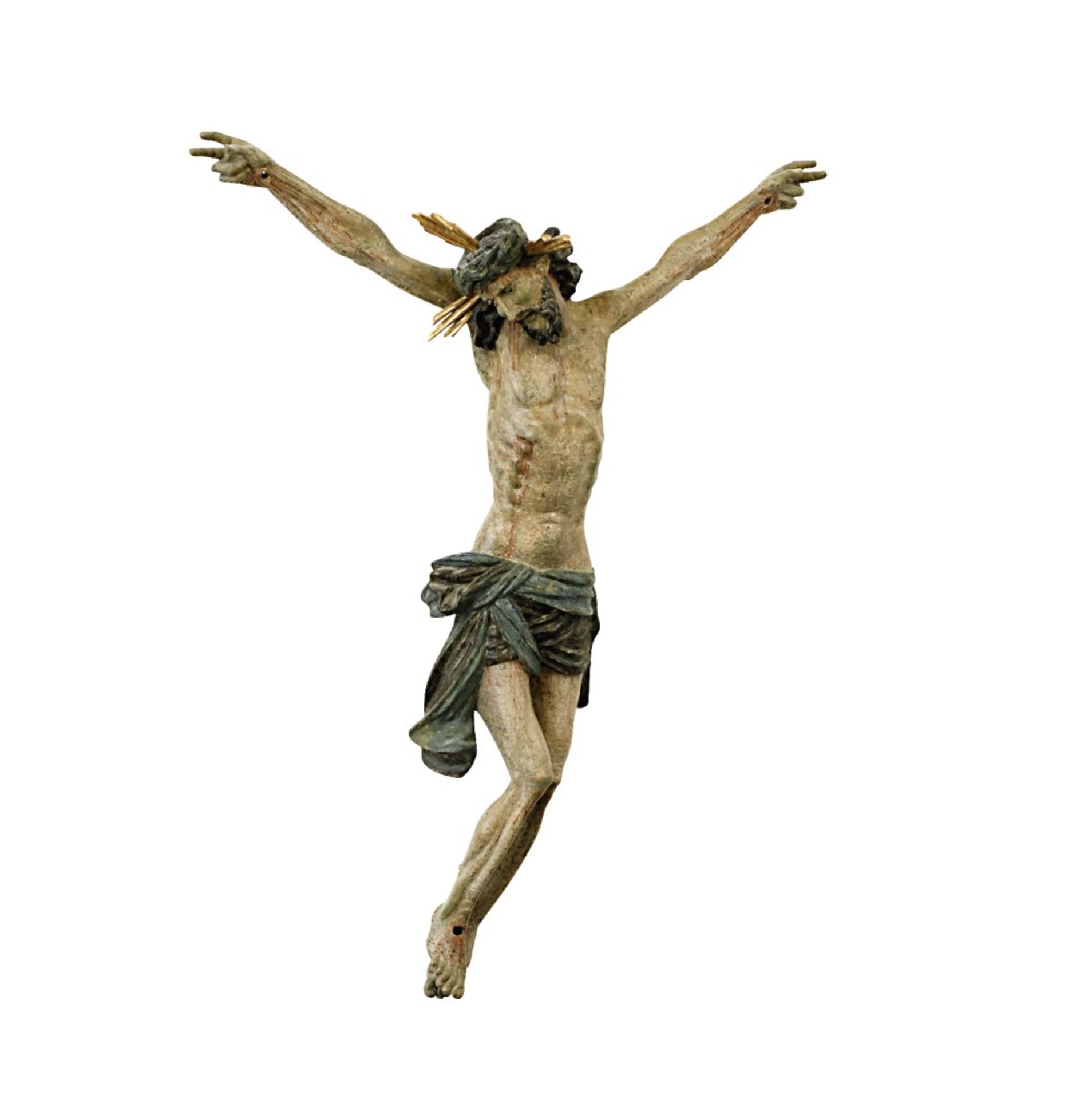 Christus-CorpusSüddeutsch, wohl 18. Jh.Holz, geschnitzt, Farb- und Goldfassung. Dreinag
