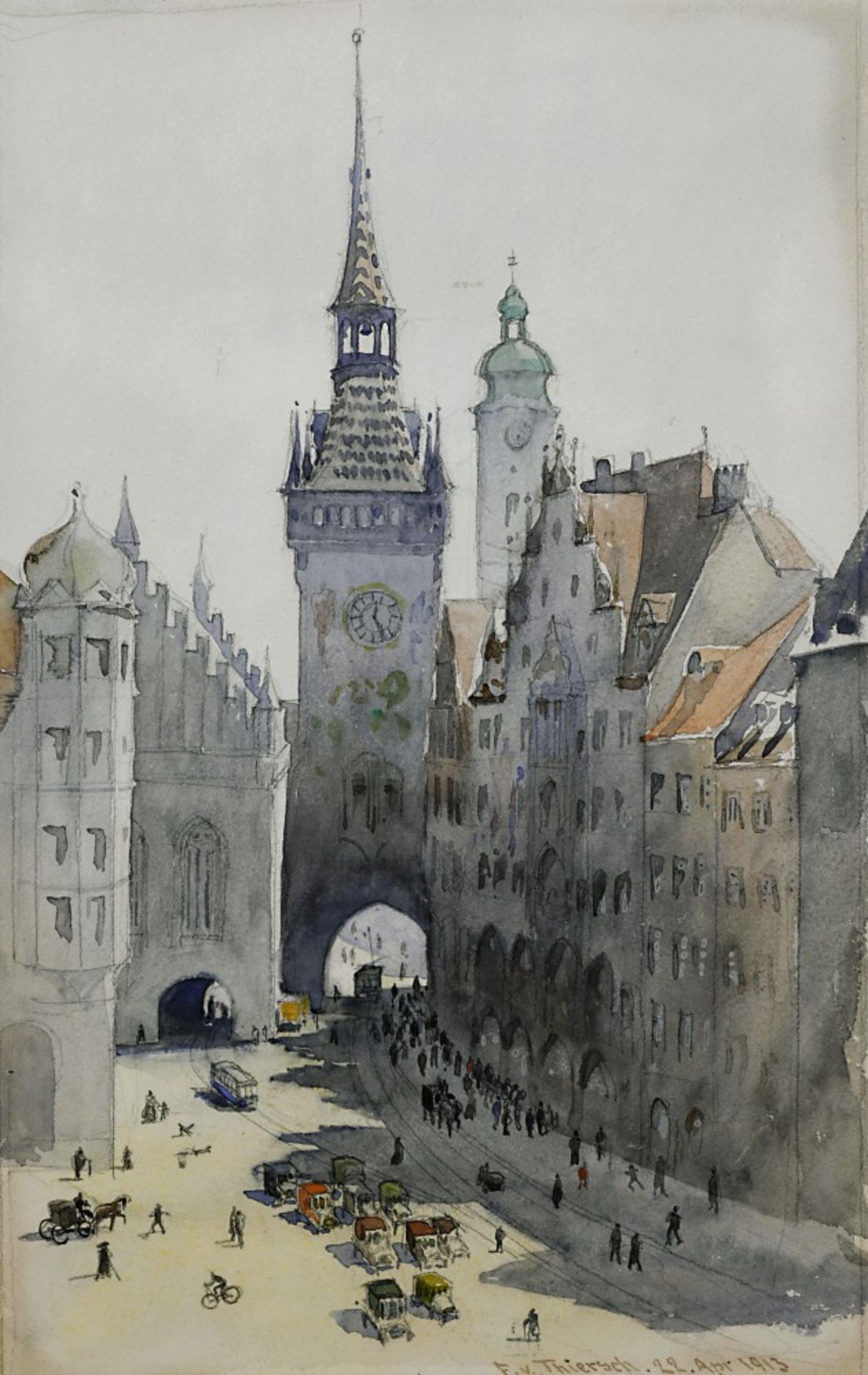 Thiersch, Friedrich von1852 Marburg - 1921 MünchenDas Alte Rathaus in MünchenAquarell44,5 x 28