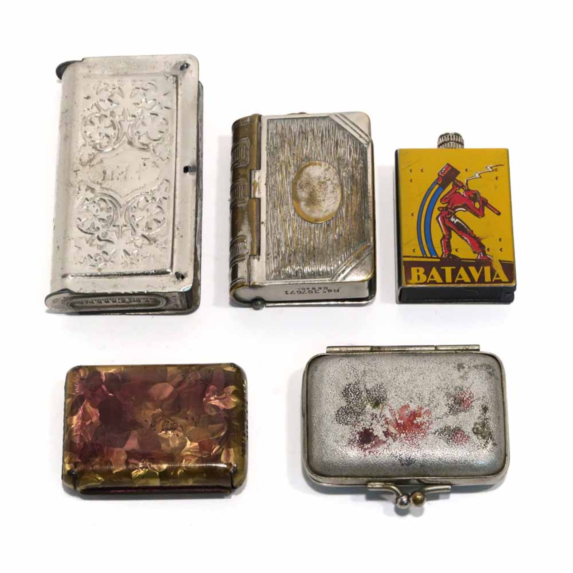 Vier StreichholzdosenFour vesta cases (match safes)Um 1900 und späterVersch. Materialien, Formen und