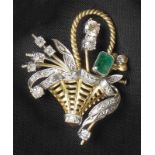 Decorative diamond emerald brooch