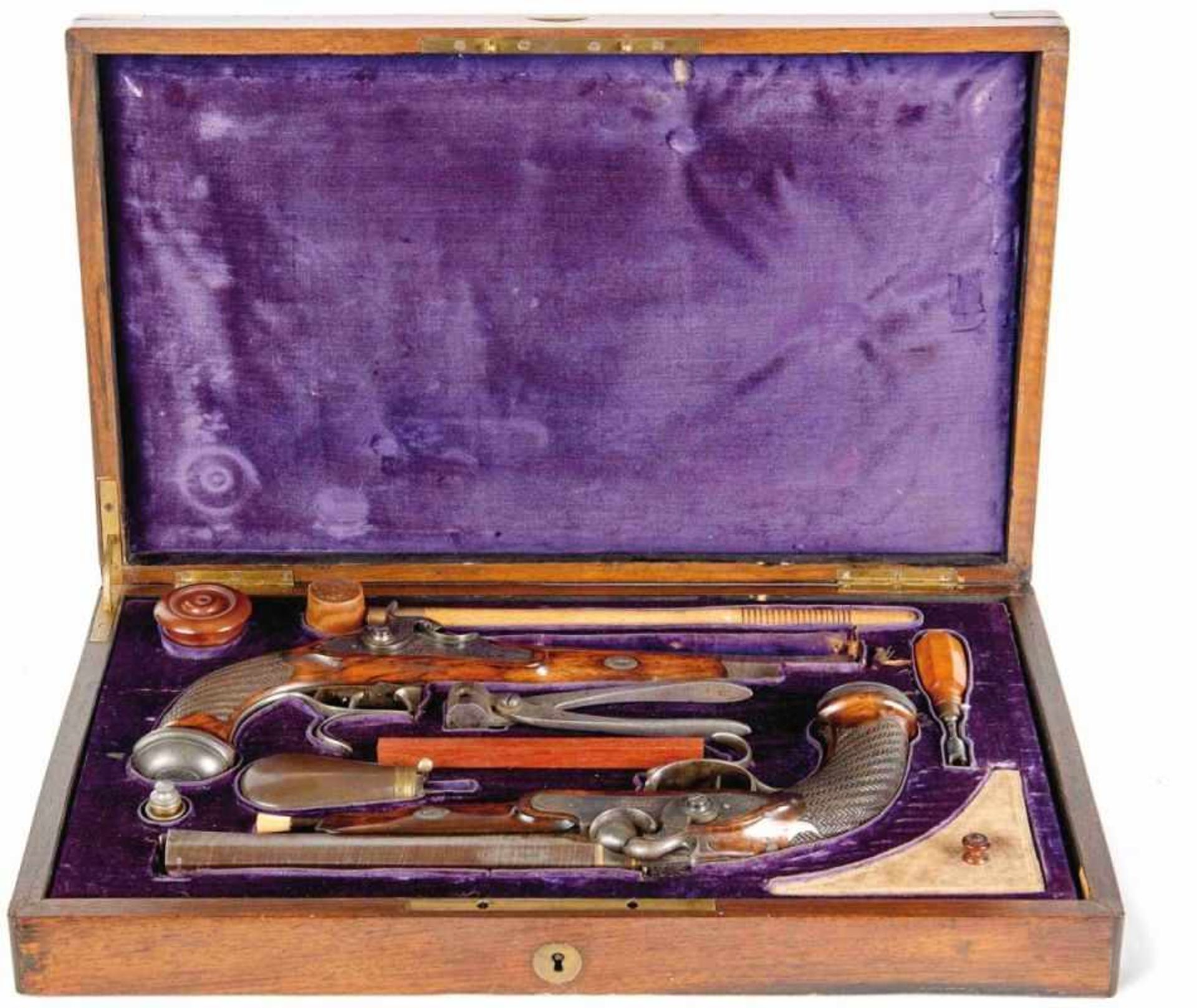 Pair of percussion pistols in a box (dueling pistols)