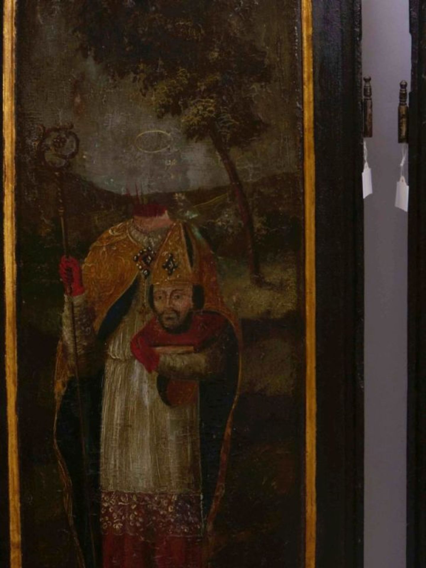 Two side panels of a winged altar with Annunciation and Saints - Image 10 of 13