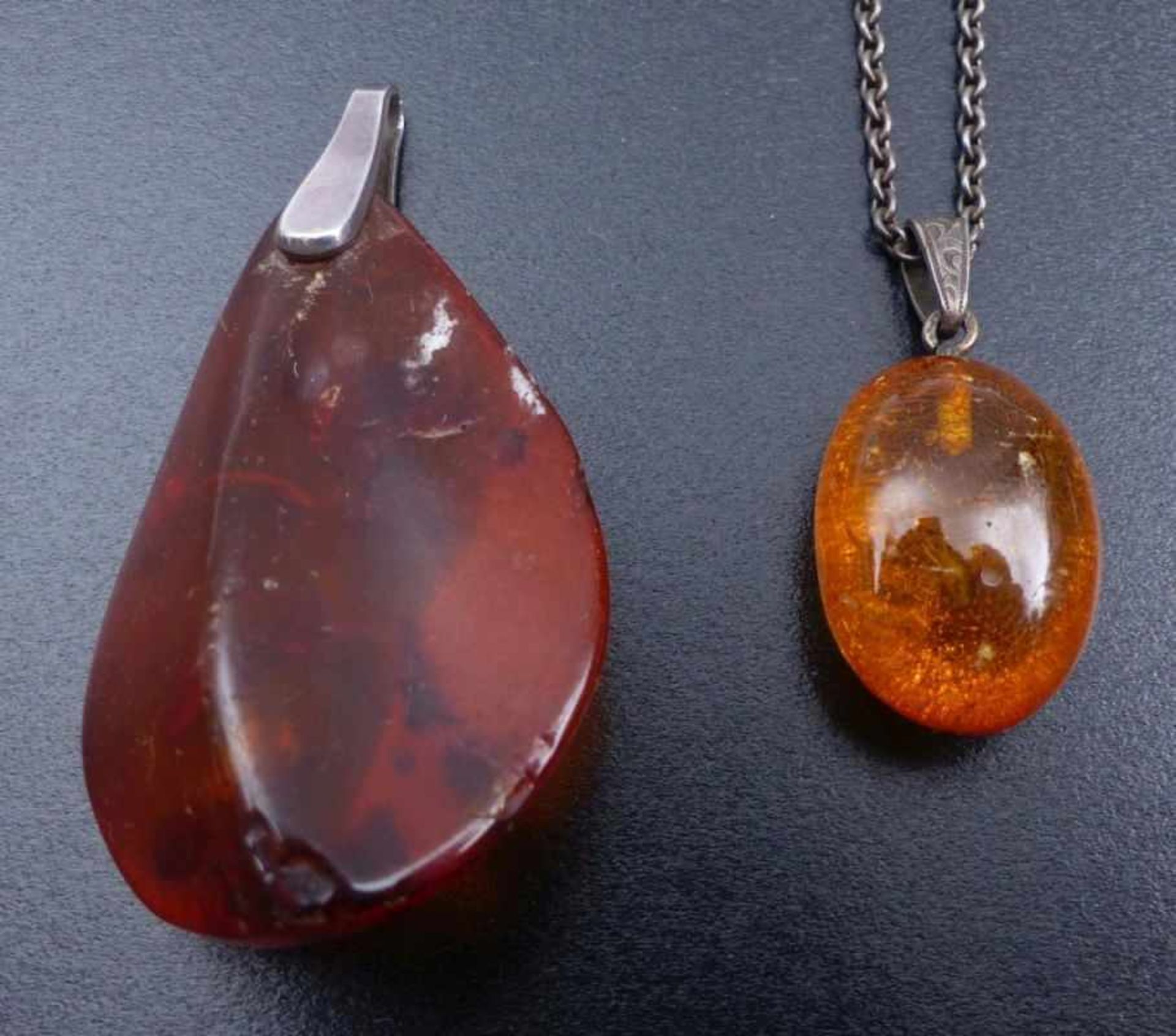 Two amber pendants with chain - Image 2 of 2