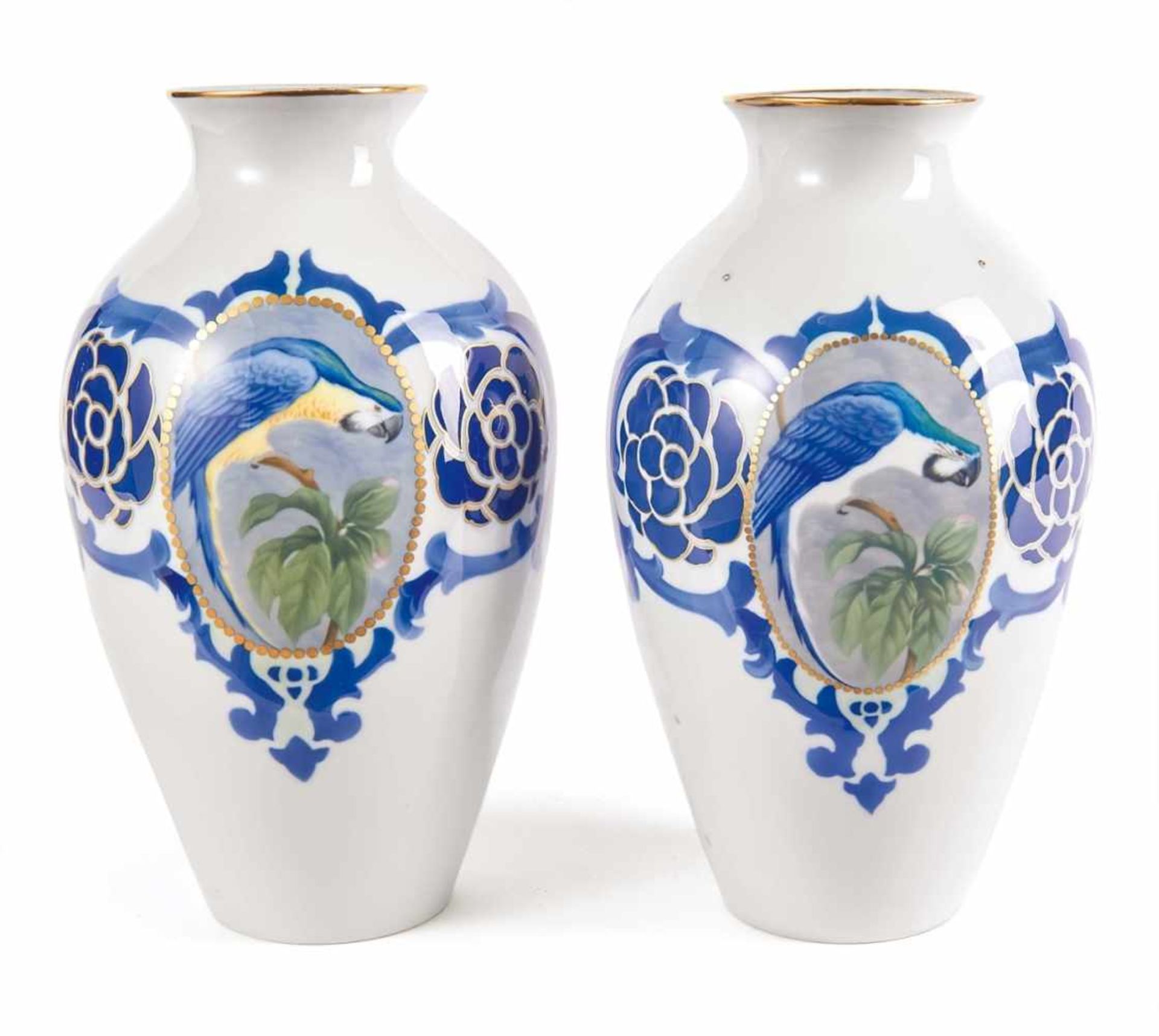 Elegant Pair of Art Nouveau Vases with Parrot Decoration