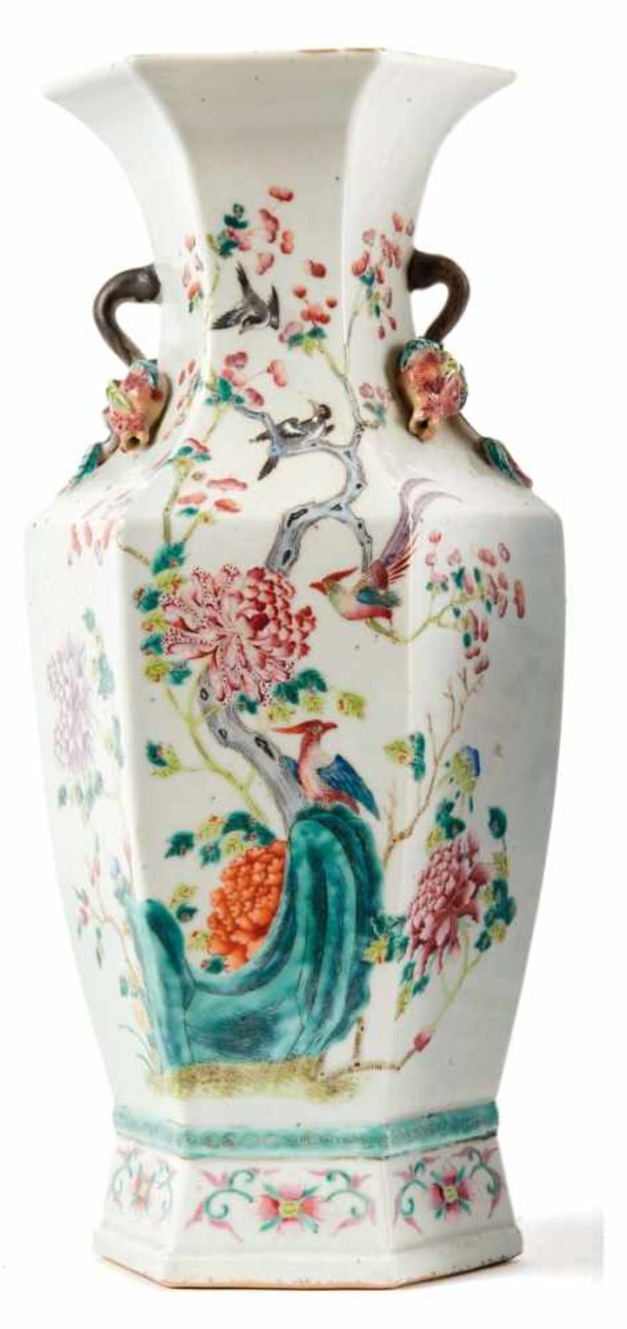 Hexagonal Vase with bird decoration