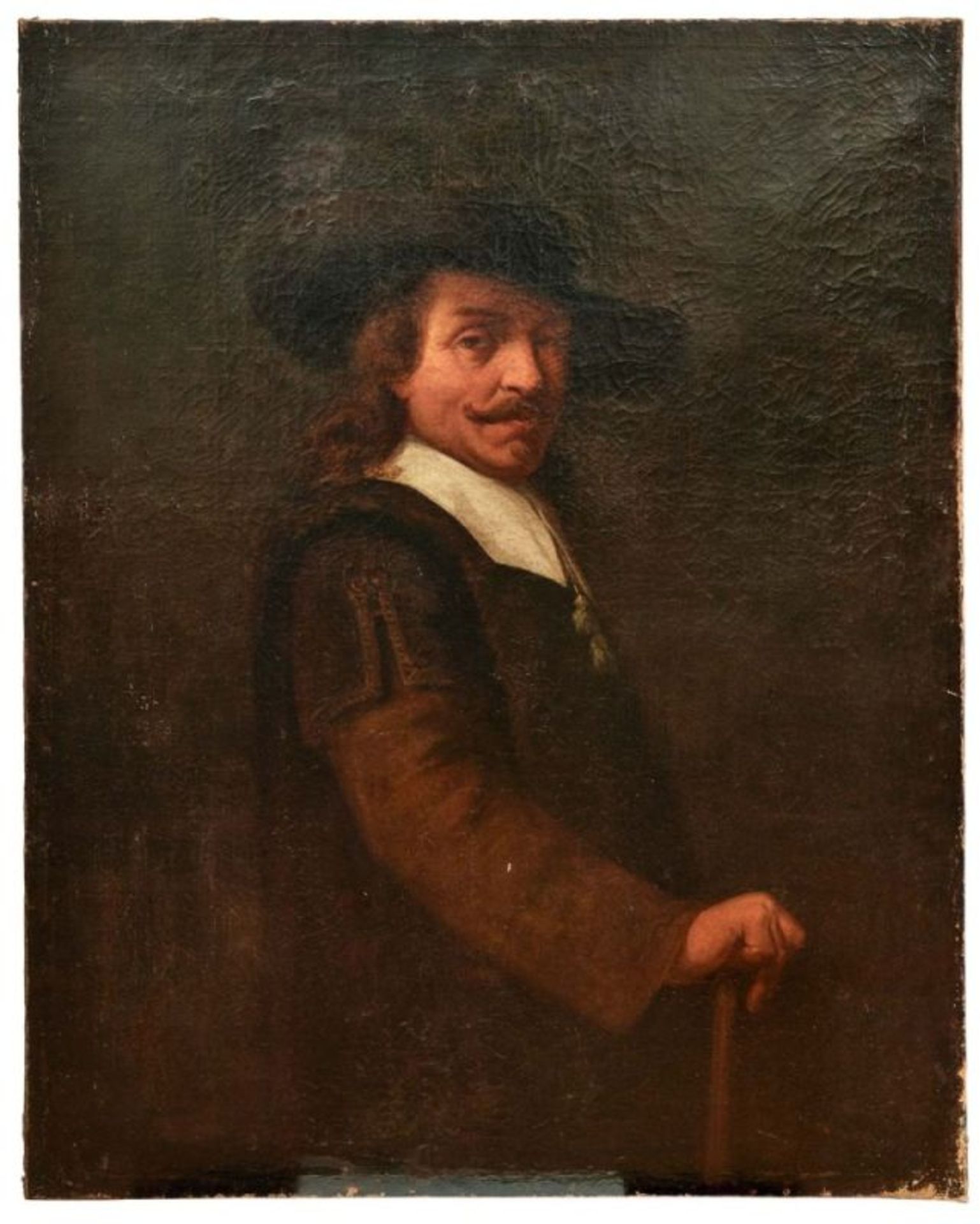Rembrandt, Harmensz van Rijn - NachfolgerBildnis eines vornehmen Mannes mit StockAmsterdamer