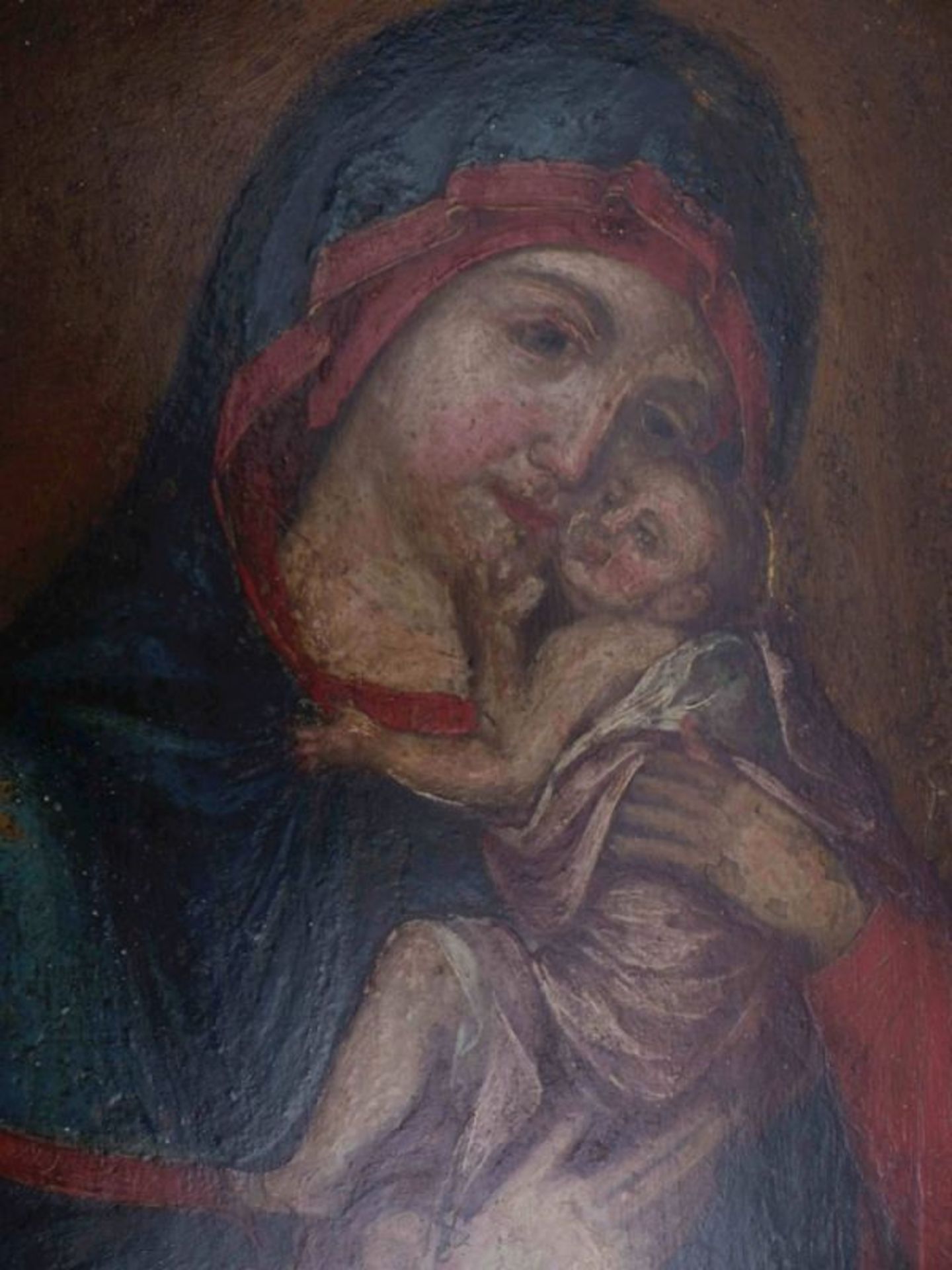 Gottesmutter Glykophilusa18. Jh.Das Jesuskind eng angeschmiegt an seine Mutter Maria. Öl/ - Bild 3 aus 4