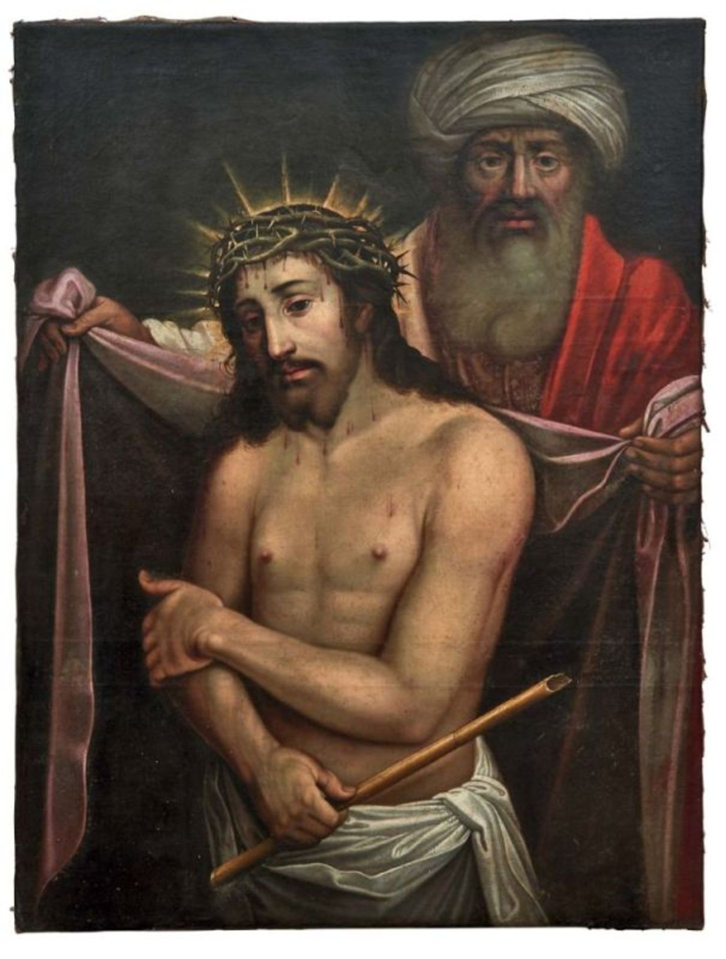 Ecce homoItalien, 17./18. Jh.Der gepeinigte Jesus, dargestellt als Halbfigur mit Lendentuch,