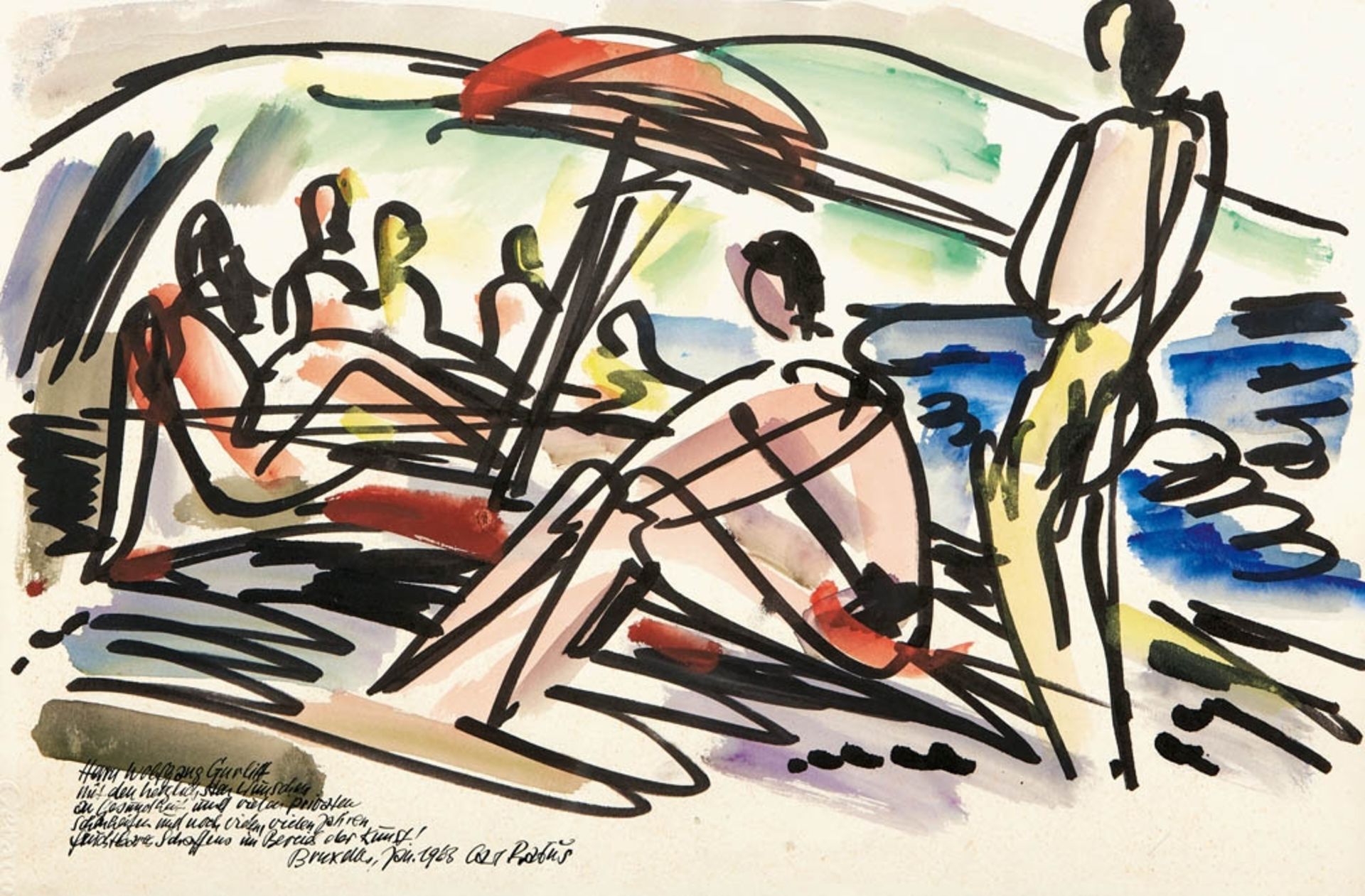 Rabus, CarlAm Strand von Positano (Amalfiküste)(Kempten 1898-1983 Murnau) Aquarell/Papier. Links