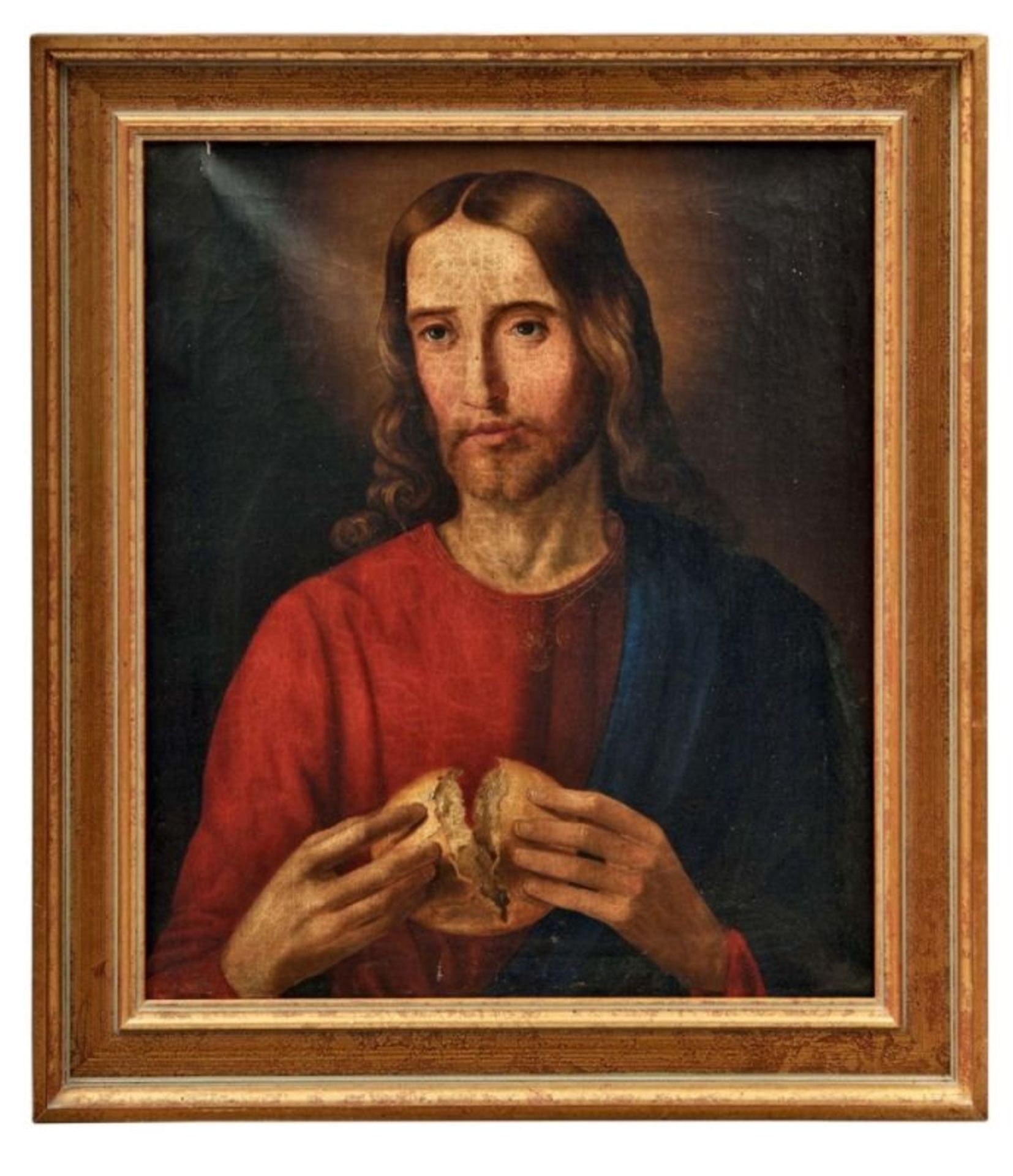 Christus bricht das Brot19. Jh.Öl/Lwd. 54 x 46,5 cm. - Krakeluren, zu reinigen, kleinere