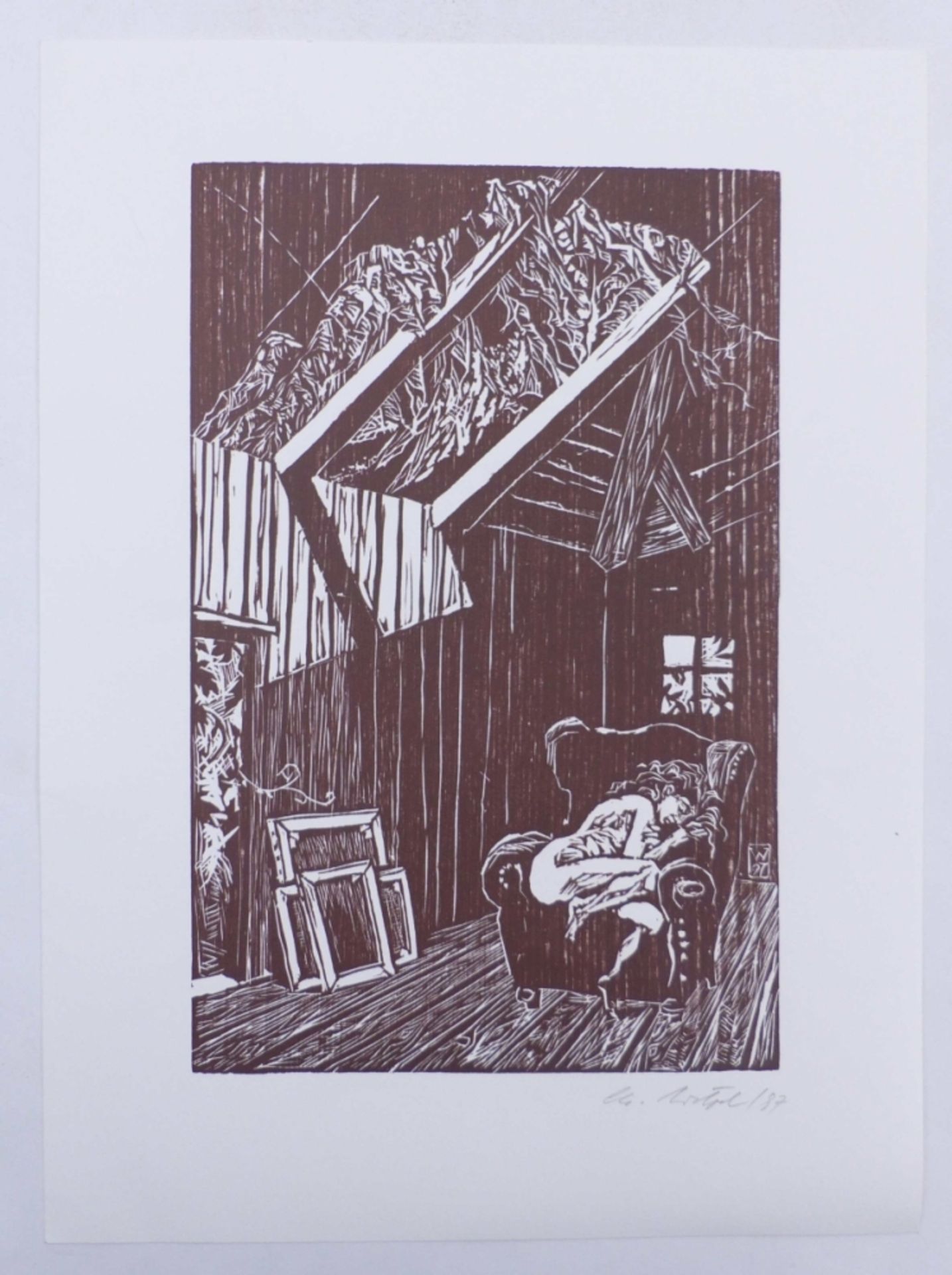 Wetzel, ChristophIm Atelier des Künstlers(Berlin 1947, lebt in Ringenhain/Oberlausitz) Lithographie. - Bild 2 aus 3