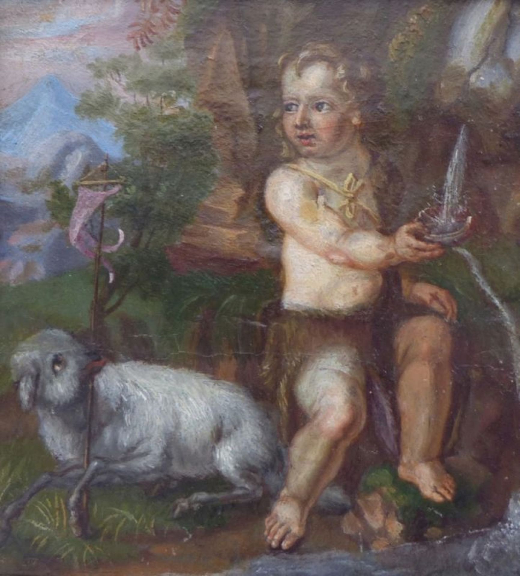 Johannesknabe mit dem Lamm GottesWohl Italien, 18. Jh.In einer felsigen Landschaft an einer Quelle