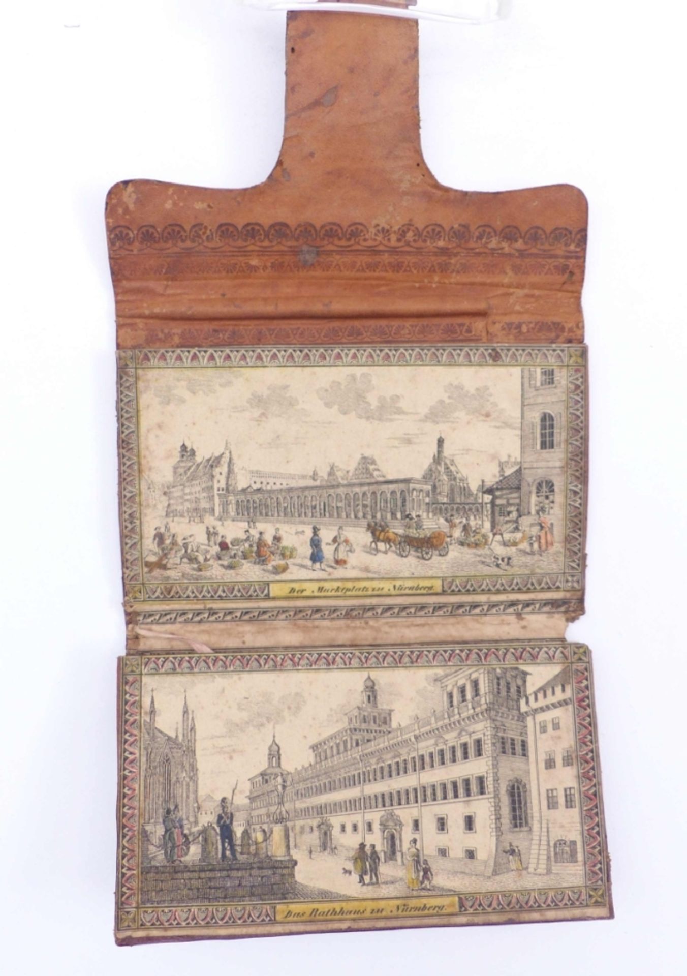 Souvenir-SchreibmappeWohl Nürnberg, um 1820Flache Mappe mit Lasche aus geprägtem Leder, innen zwei - Bild 2 aus 3