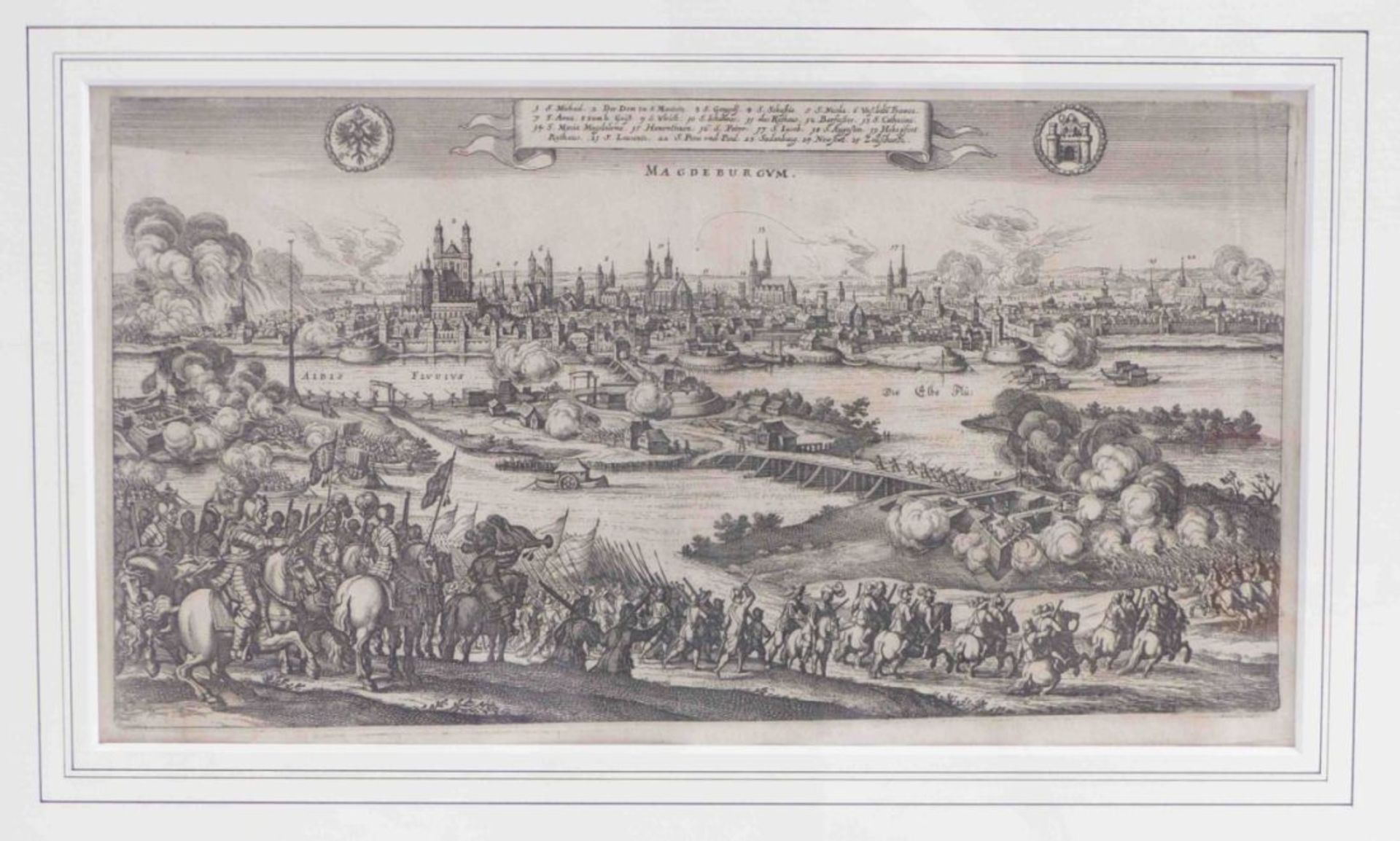 Merian, Matthäus"Magdeburgum"(Basel 1593-1650 Schwalbach) Gesamtansicht von Magdeburg während der - Bild 3 aus 3