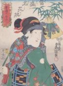 Utagawa Kunisada (Toyokuni III.)Dame mit Bambus und Fächer(Katsushika 1786-1865 Edo)